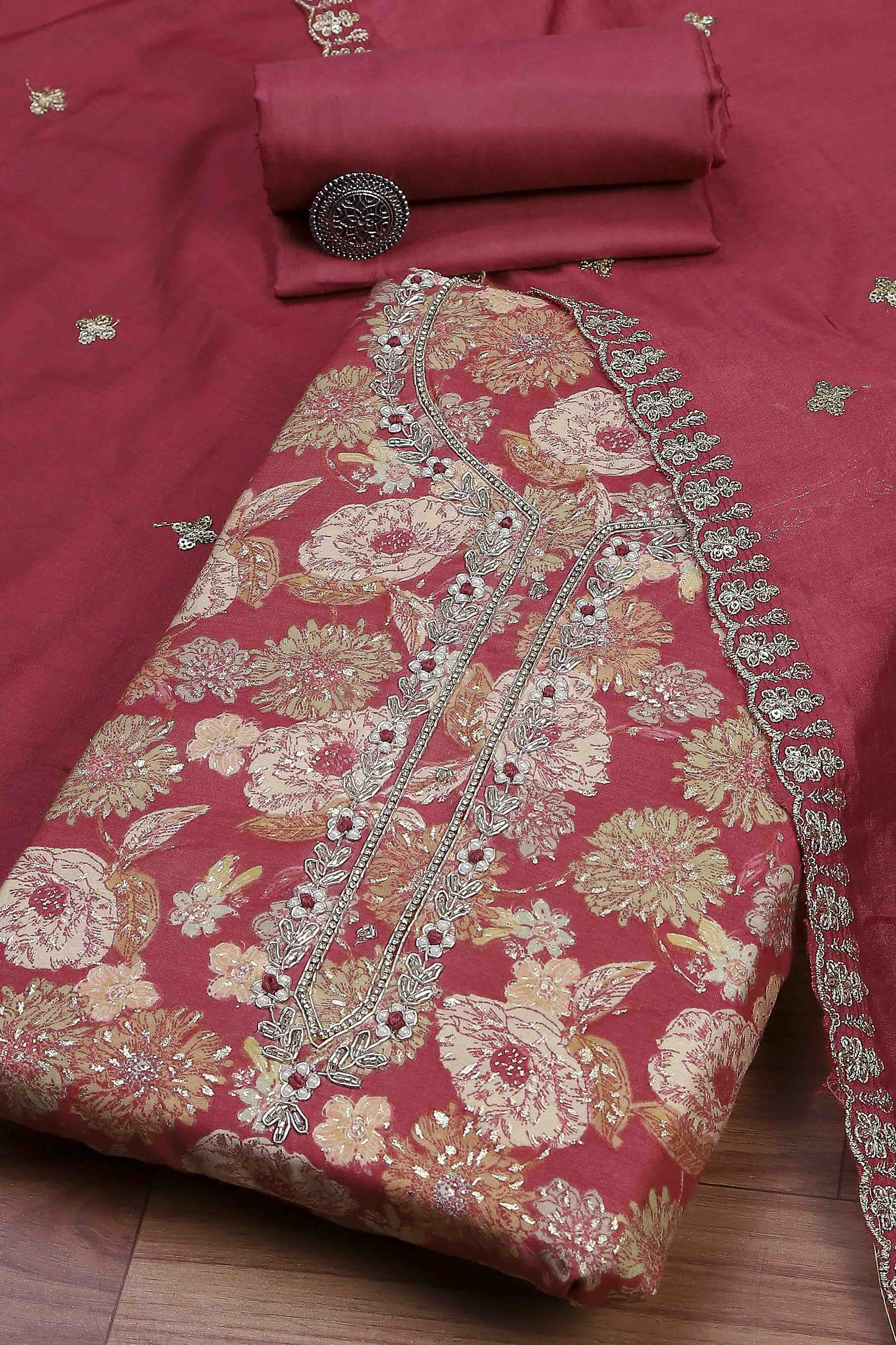 Green Modal Rajasthani Print Unstitched Suit Set image number 0