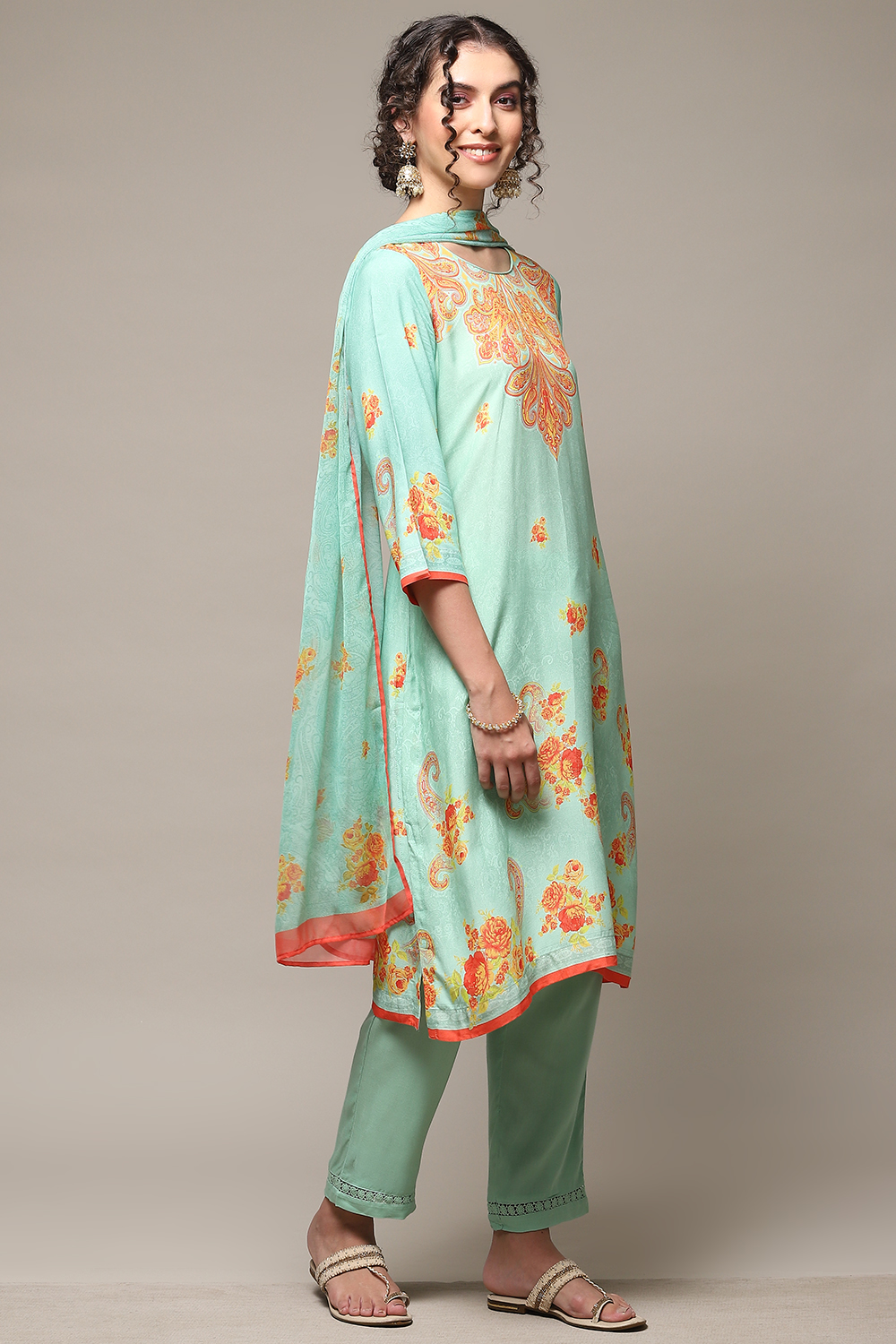 Light Blue Rayon Straight Kurta Regular Pants Suit Set image number 6