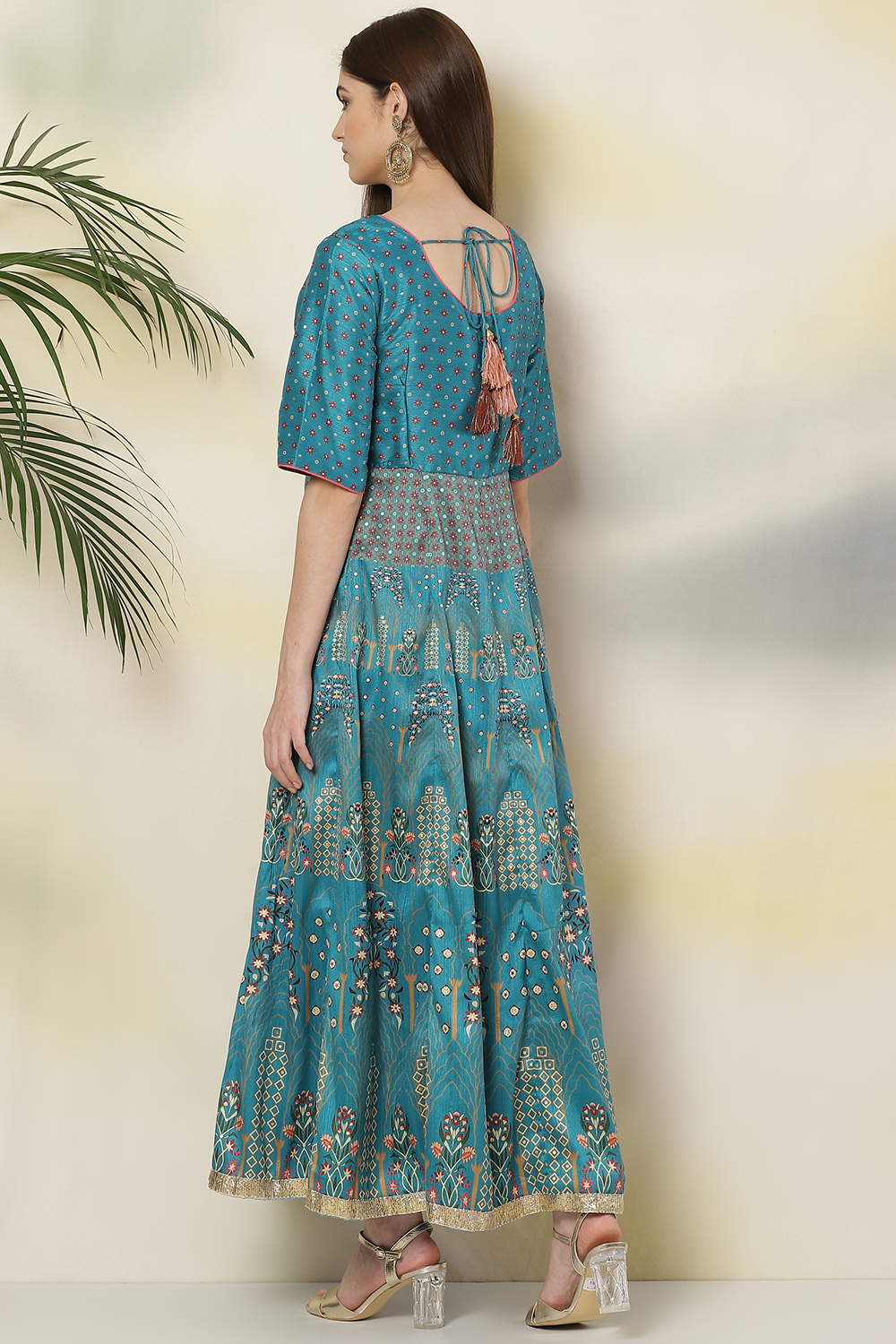 Fuchsia Anarkali Art Silk Printed Kurta image number 5