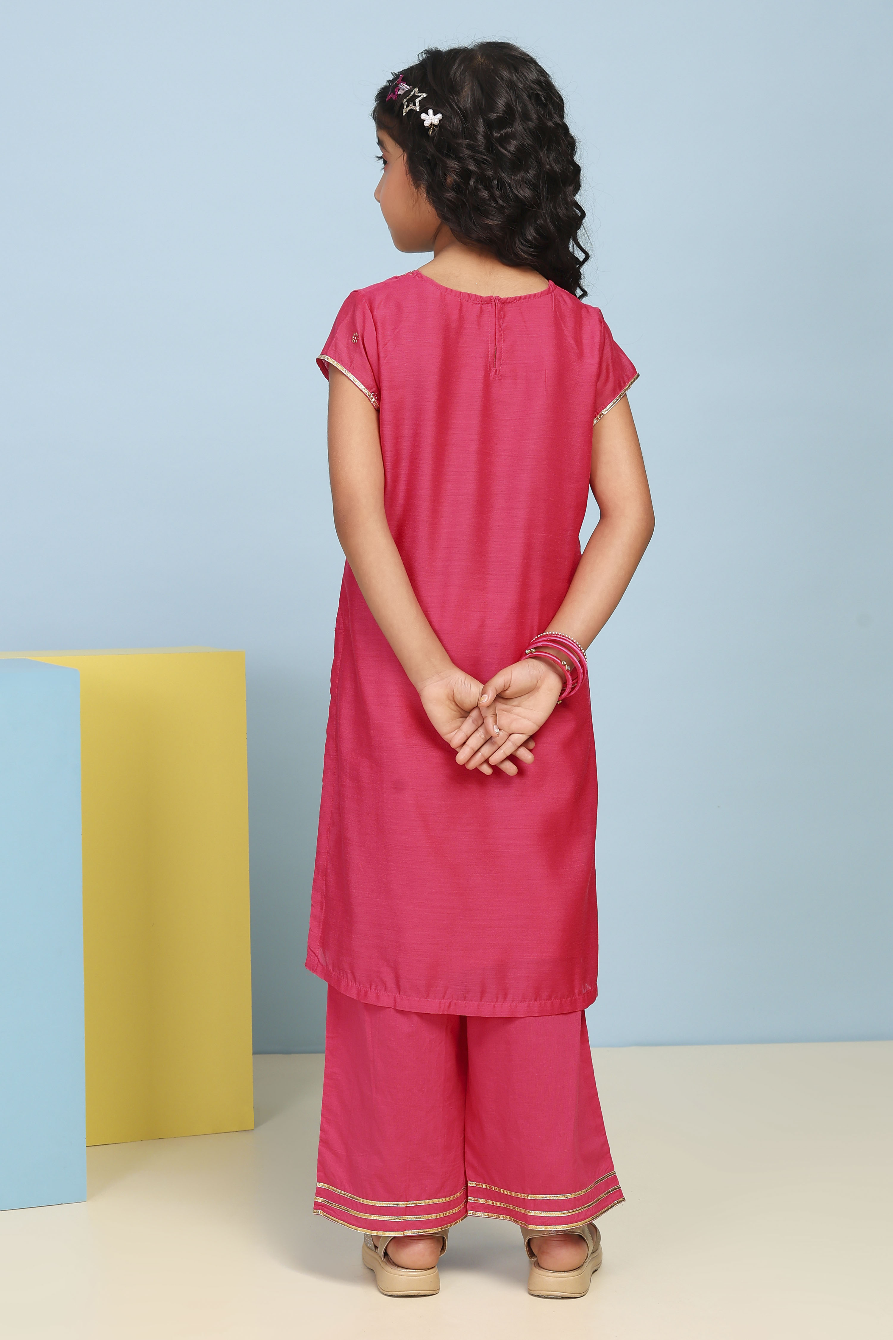 Aqua Polyester Straight Printed Suit Set image number 3