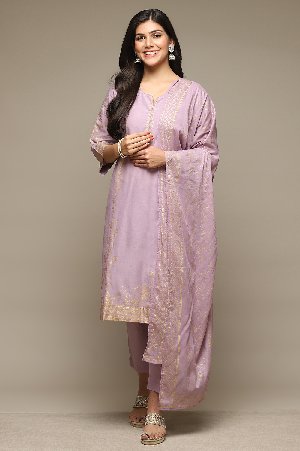 Lavender Cotton Straight Kurta Pants Suit Set image number 7