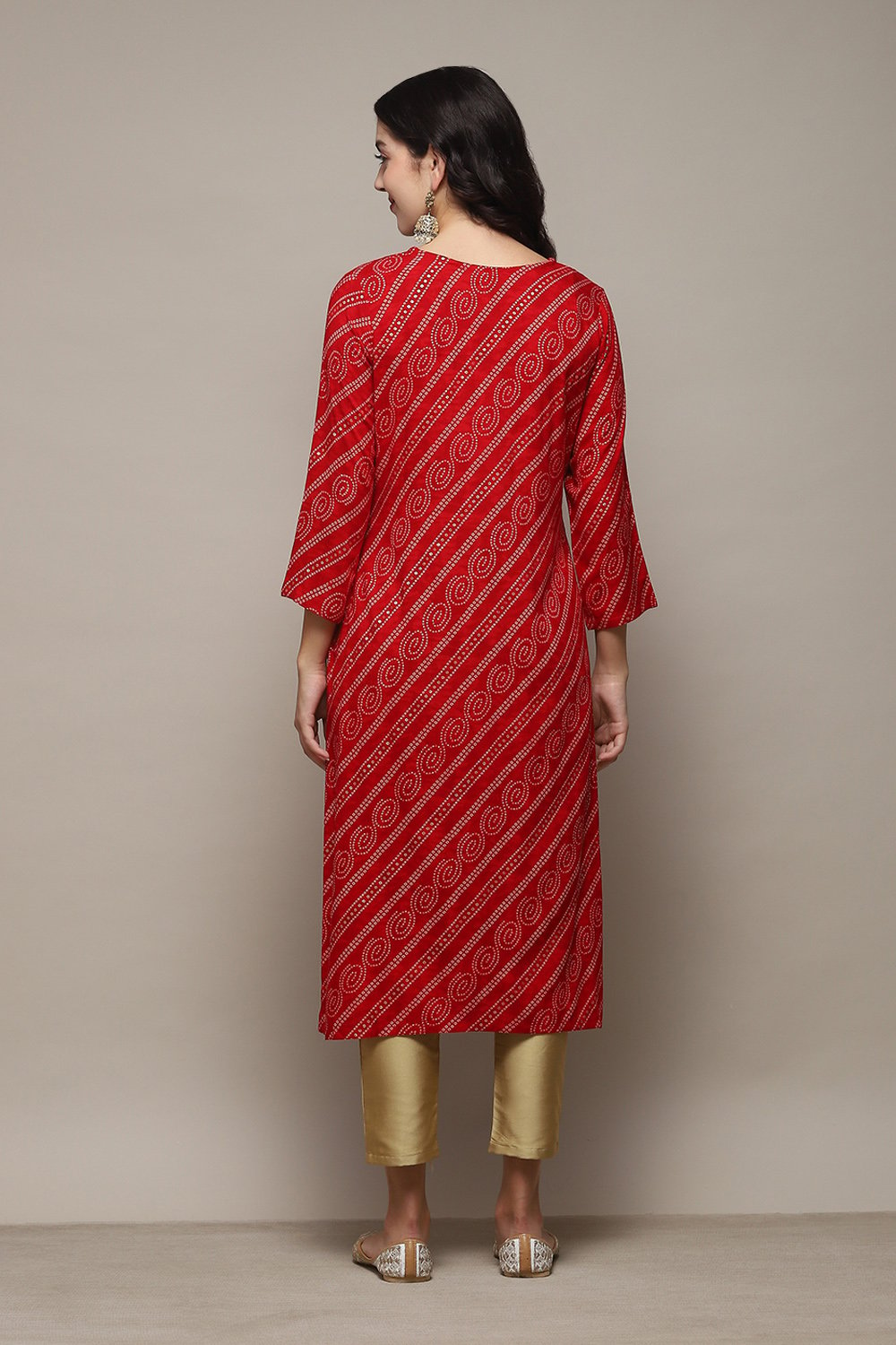 Red Rayon Straight Printed Kurta image number 3