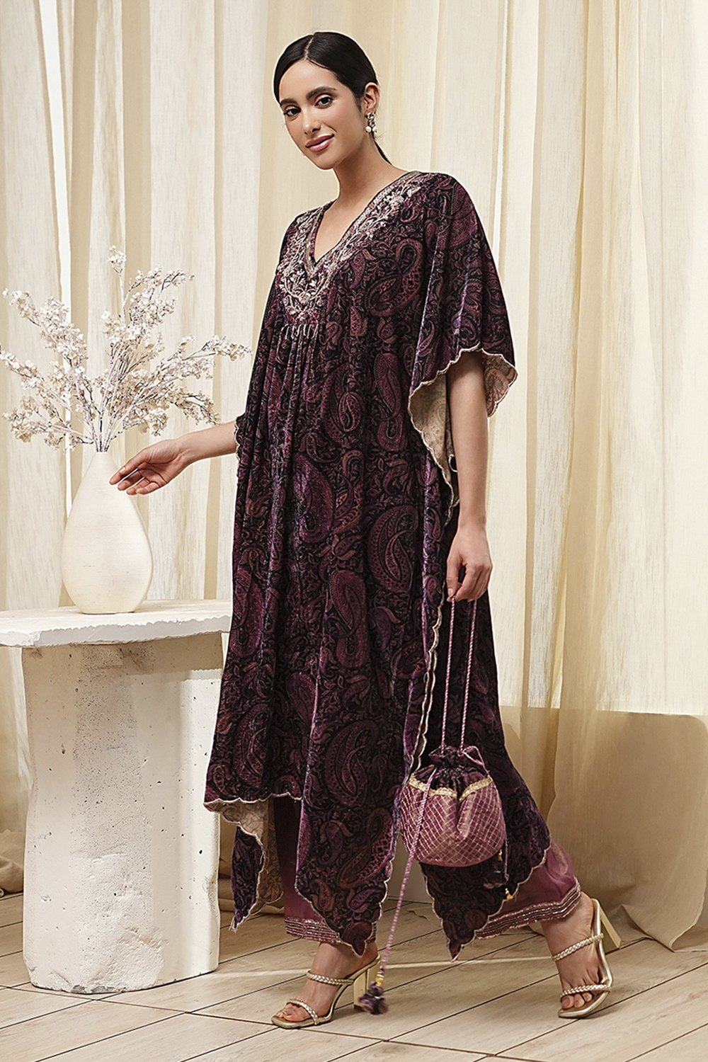 Purple Art Silk A-Line Kurta Palazzo Suit Set image number 3
