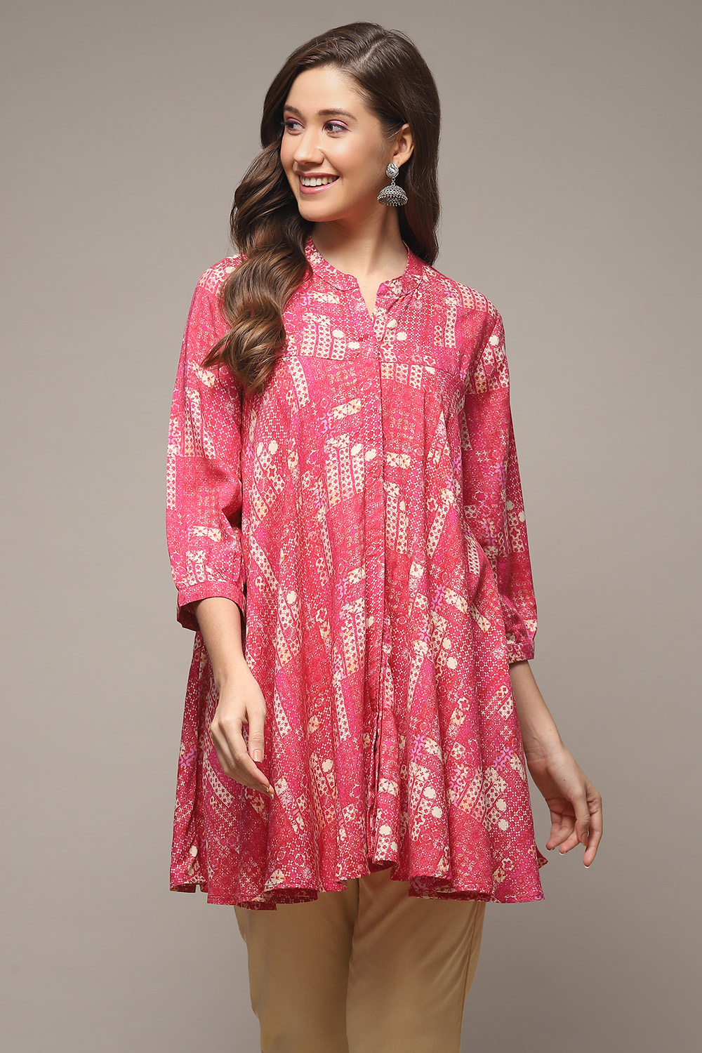 Pink LIVA Printed Kurti image number 1