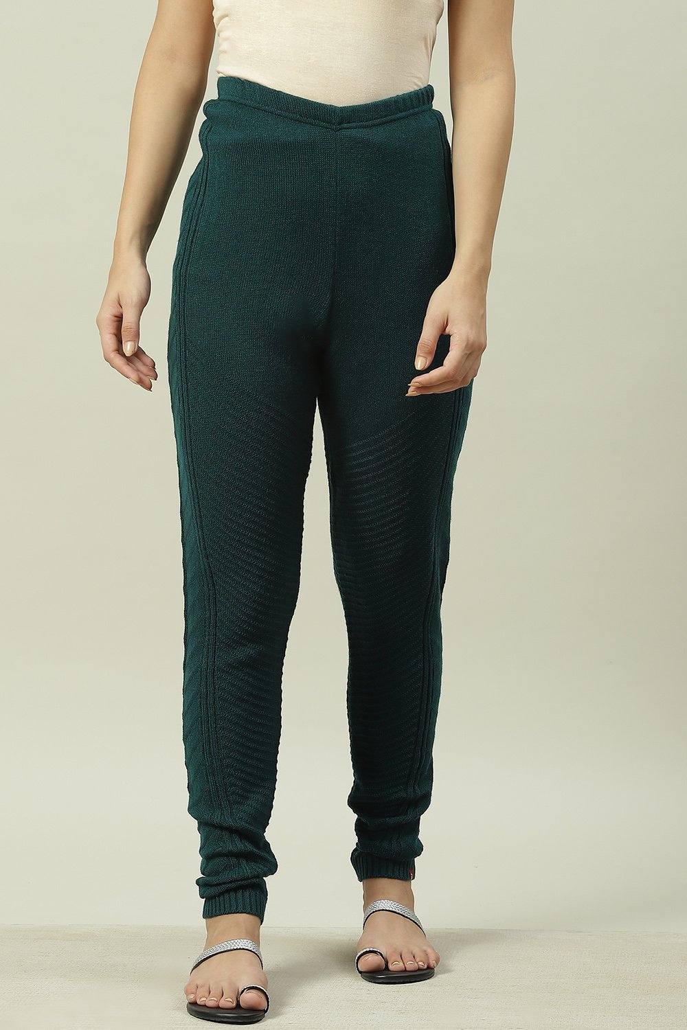 Teal Acrylic Woollen Jeggings image number 0