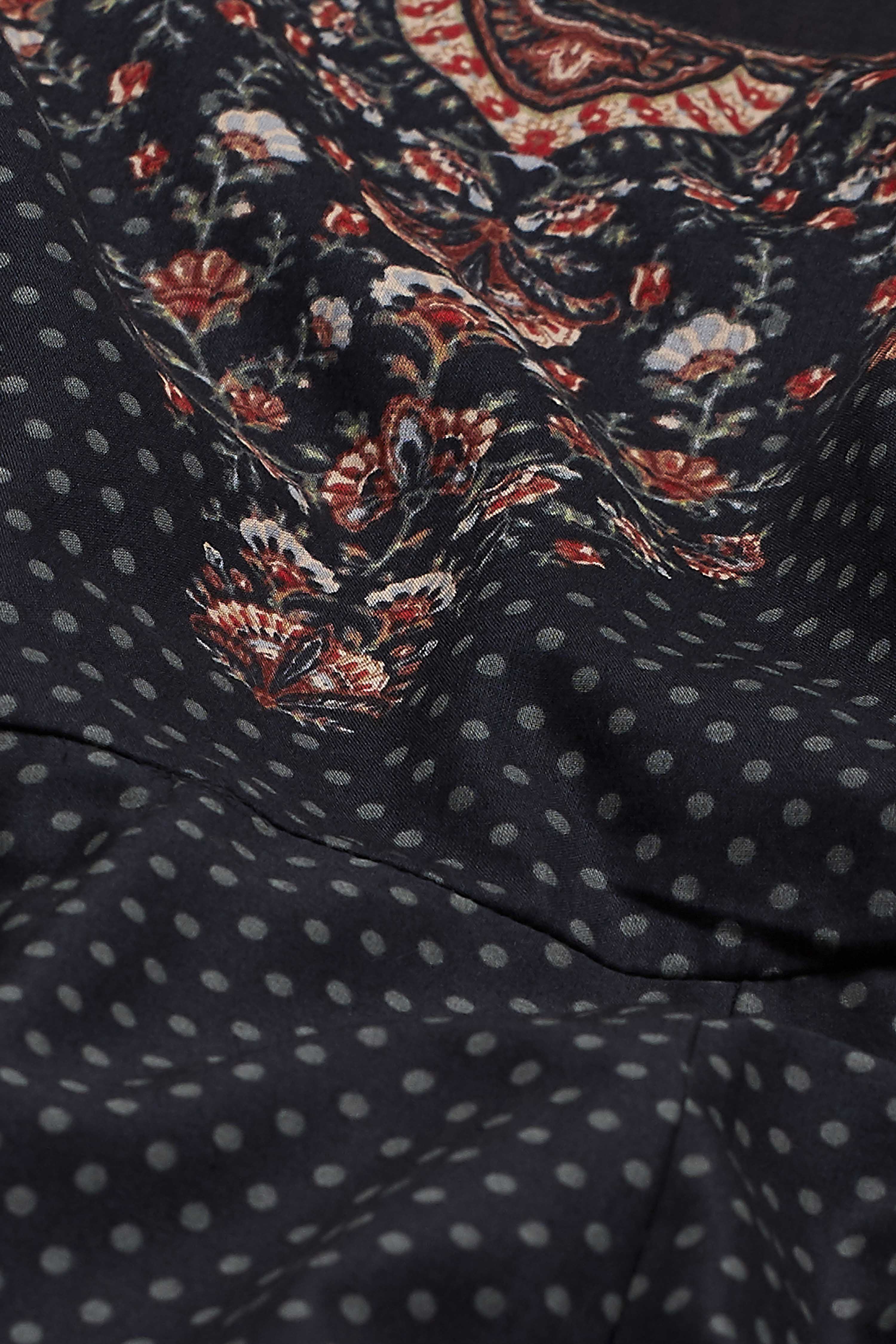 Black Cotton Paisley Printed Anarkali Kurta Set image number 3