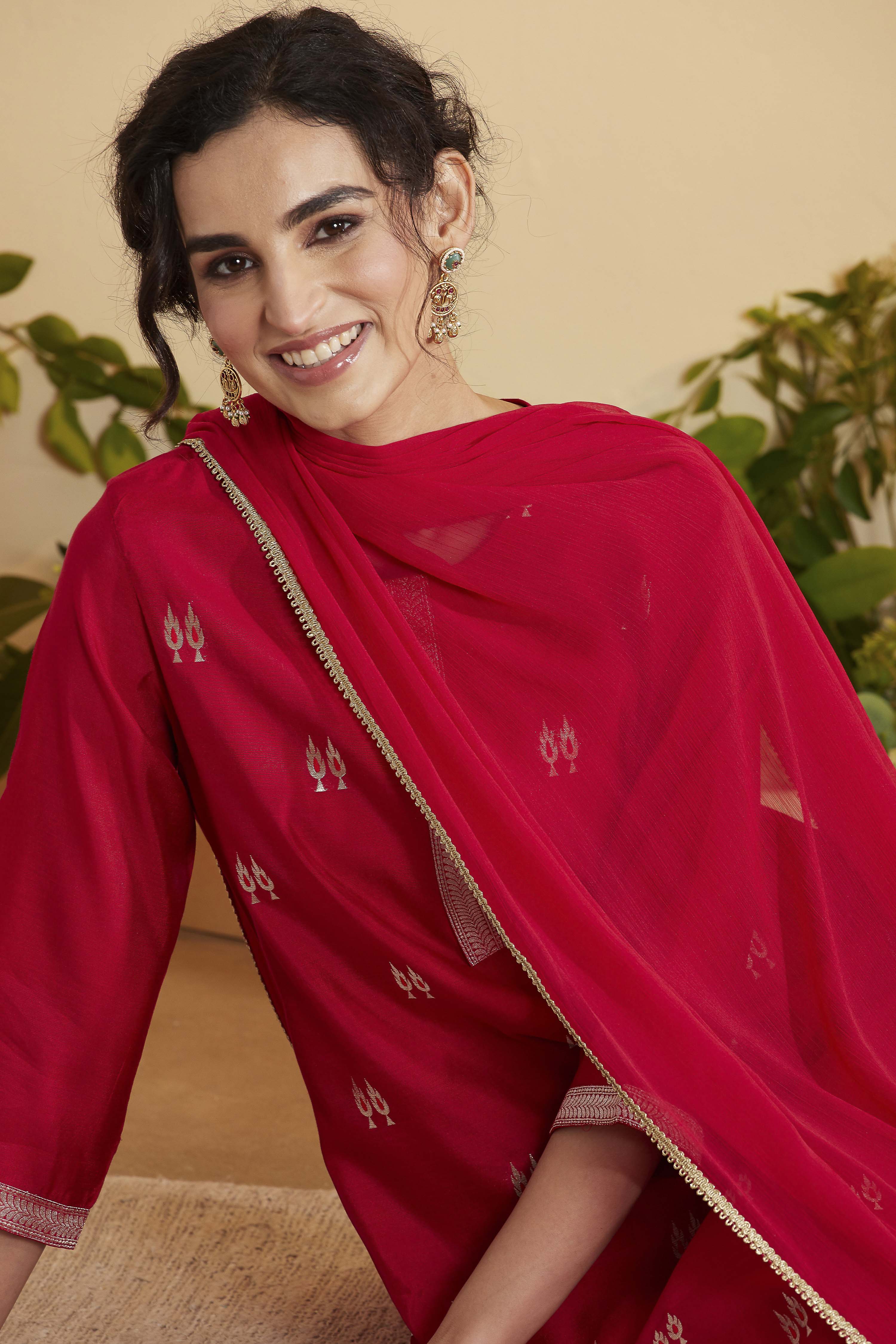 Black Yarndyed Straight Kurta Set image number 1
