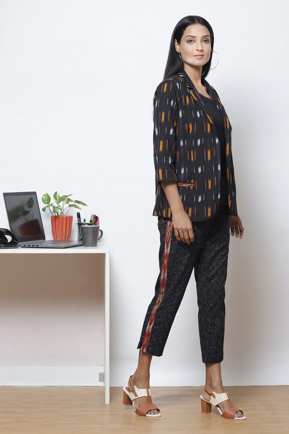 Black Straight Cotton Fusion Wear 3 Piece Set image number 5