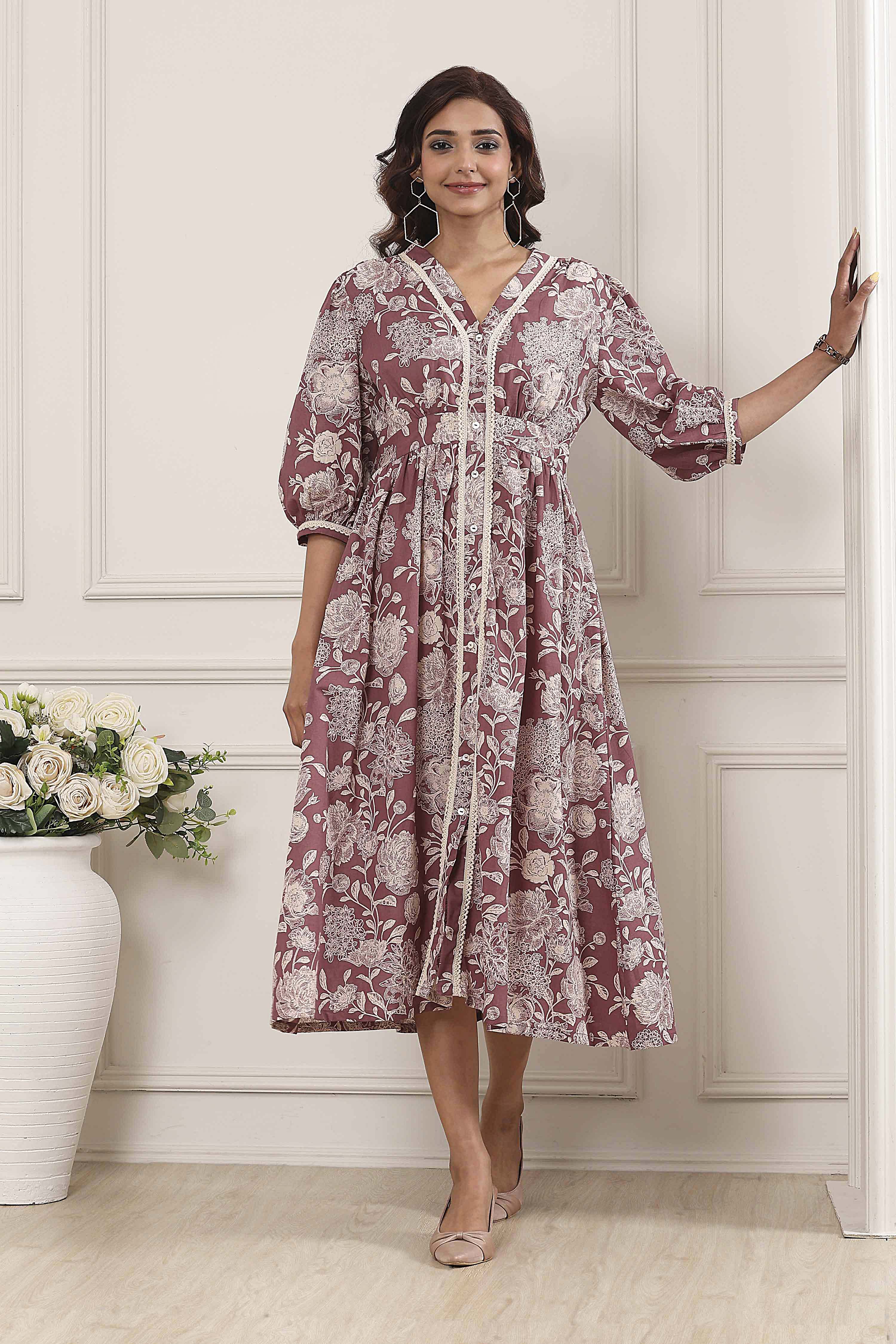 Nude Cotton A-Line Dress image number 0