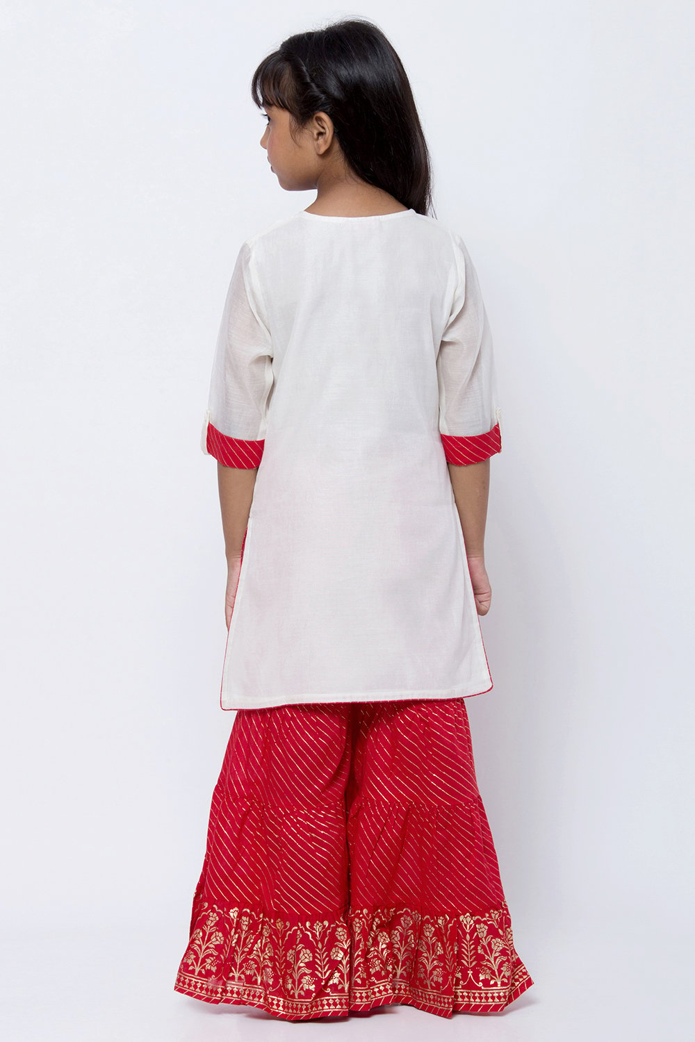 Off White And Red Cotton Sharara Kurta Sharara Suit Set image number 4