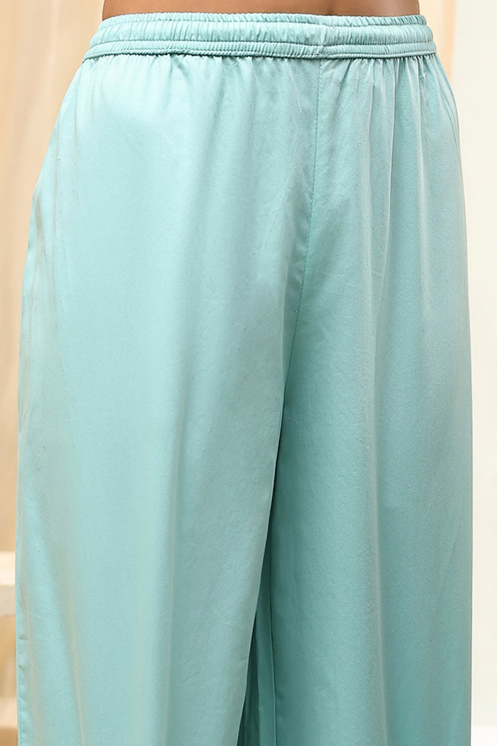 Aqua Cotton Silk Embroidered Straight Suit Set image number 2