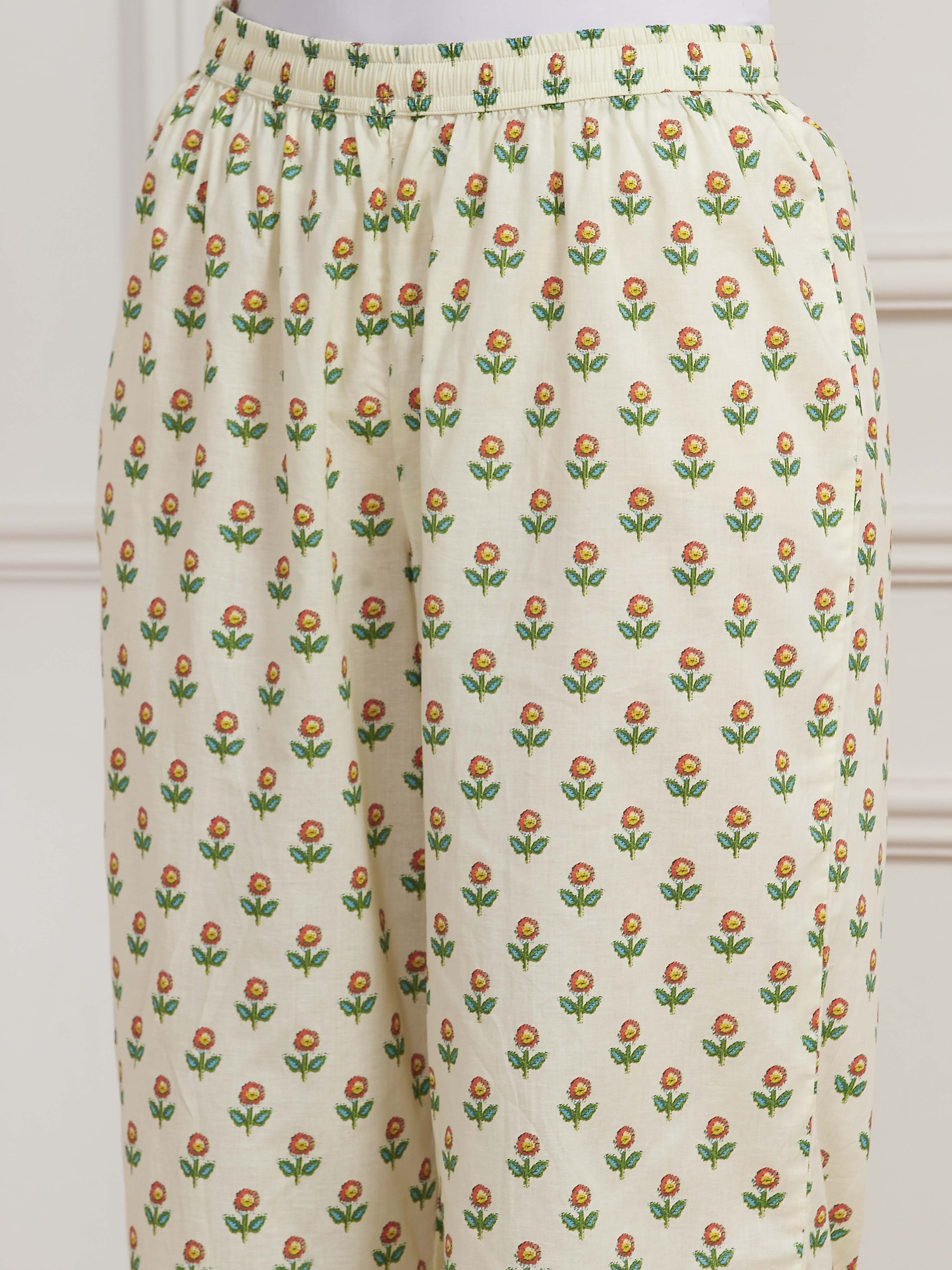 Red Cotton Floral Motifs Kalidar Suit Set image number 2