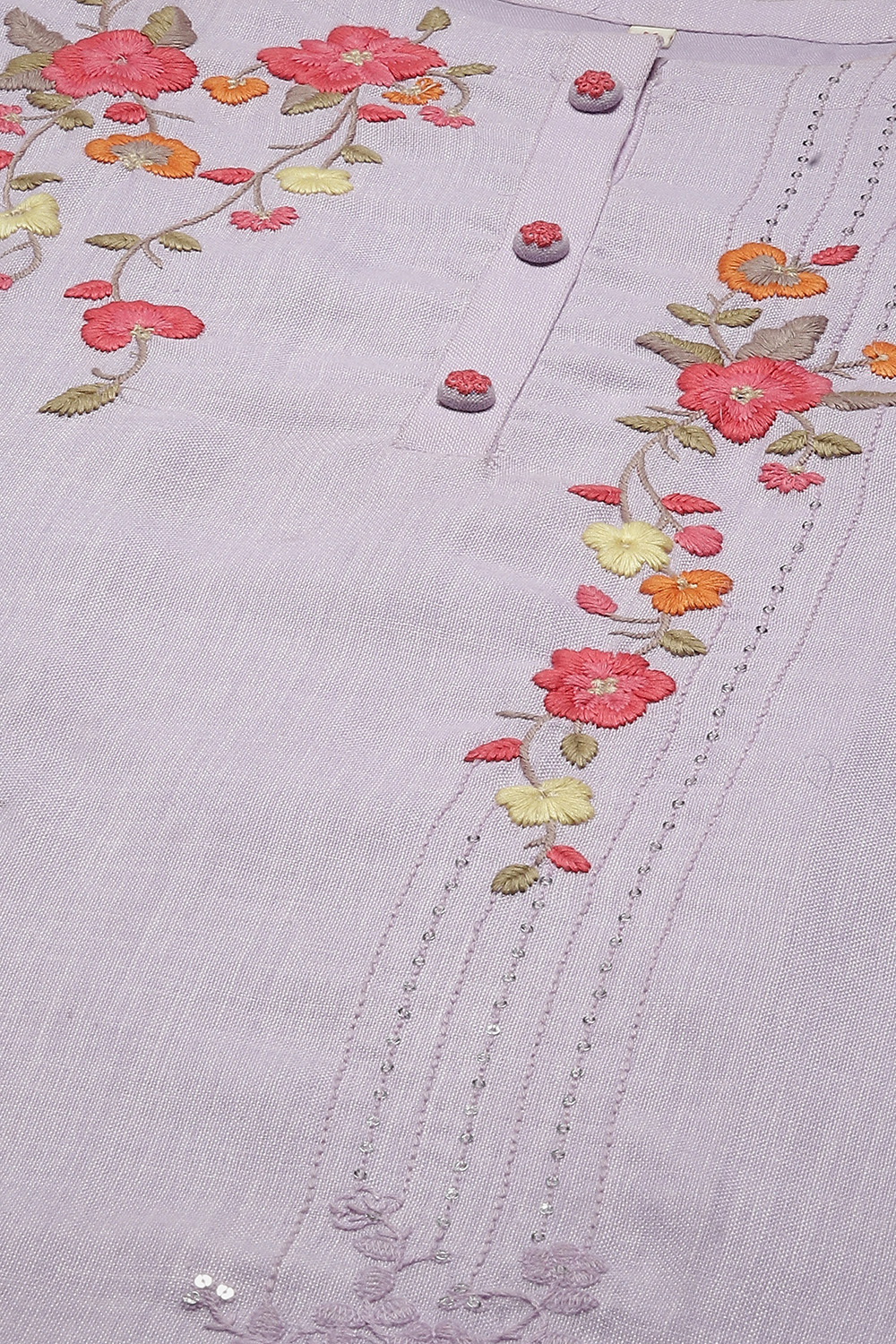 Lavender Linen Machine Embroidered Unstitched Suit Set image number 15