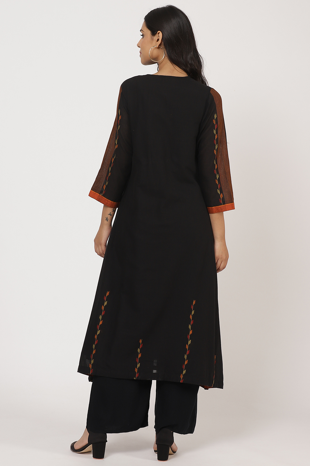 Black Cotton A-Line Yarndyed Kurta image number 5