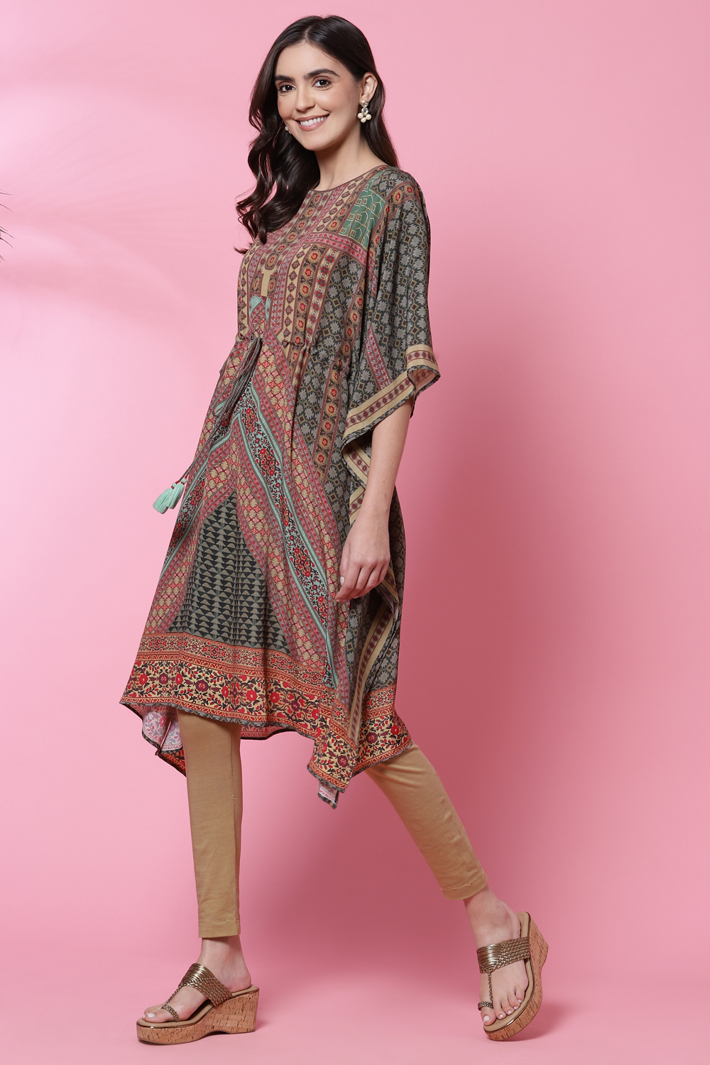 Multicolored Art Silk Kaftan Set image number 3