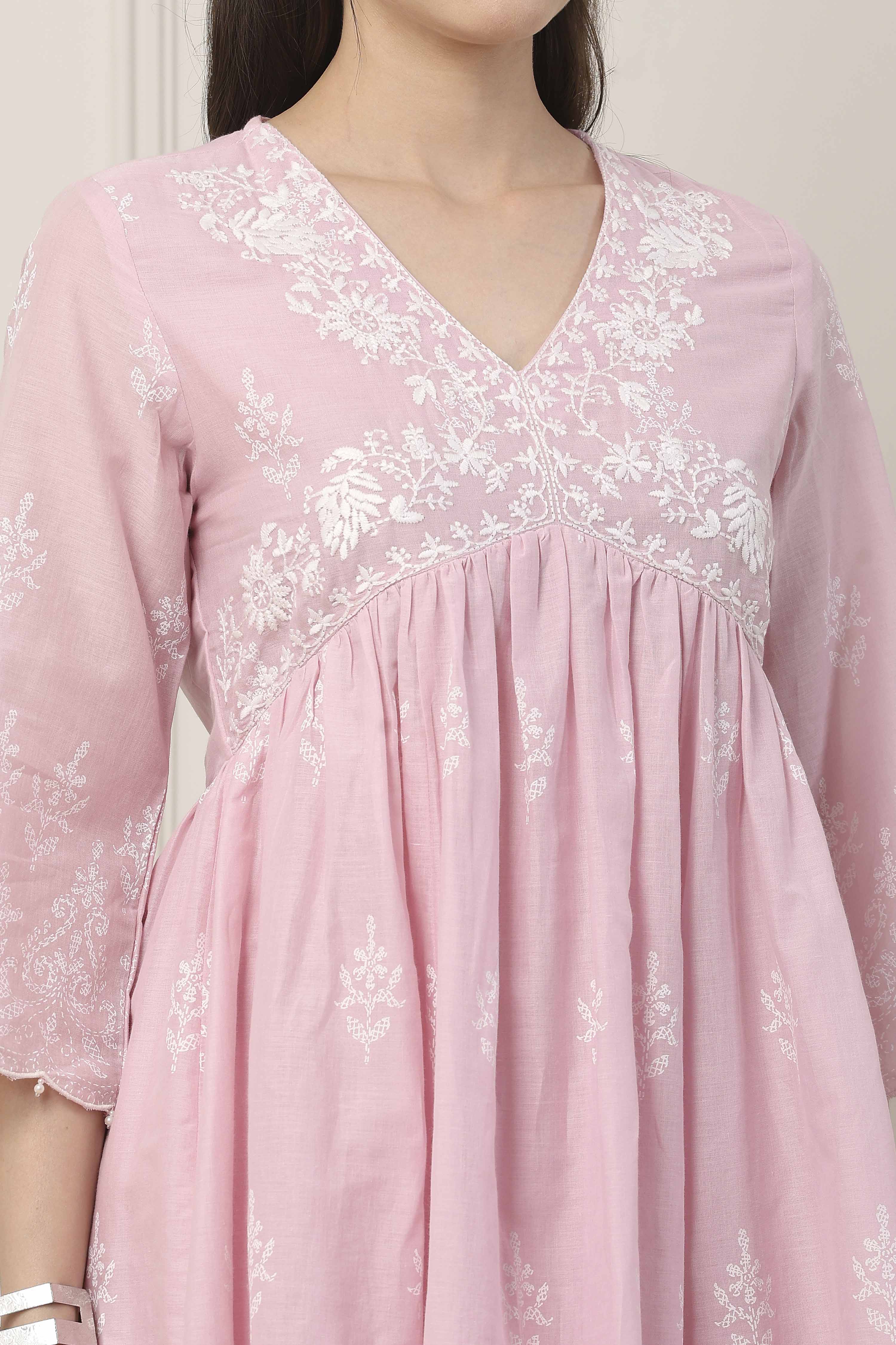 Pink Cotton Gathered Suit Set image number 1