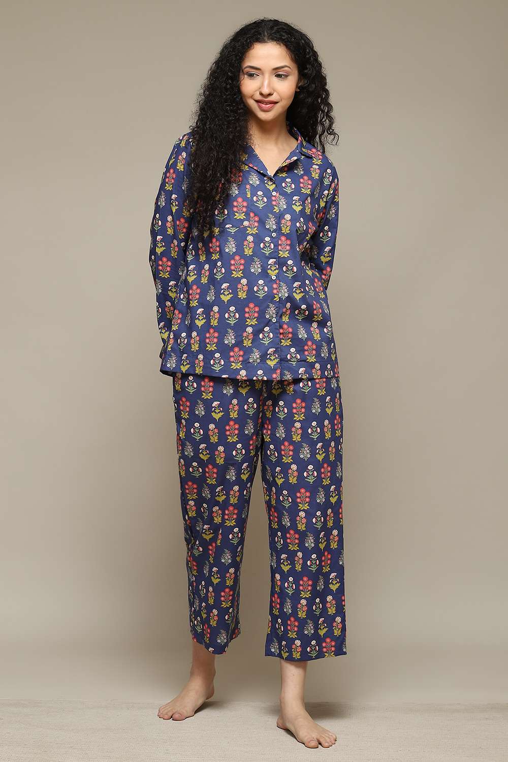 Navy Cotton Printed 2 Piece Sleepwear Set image number 6