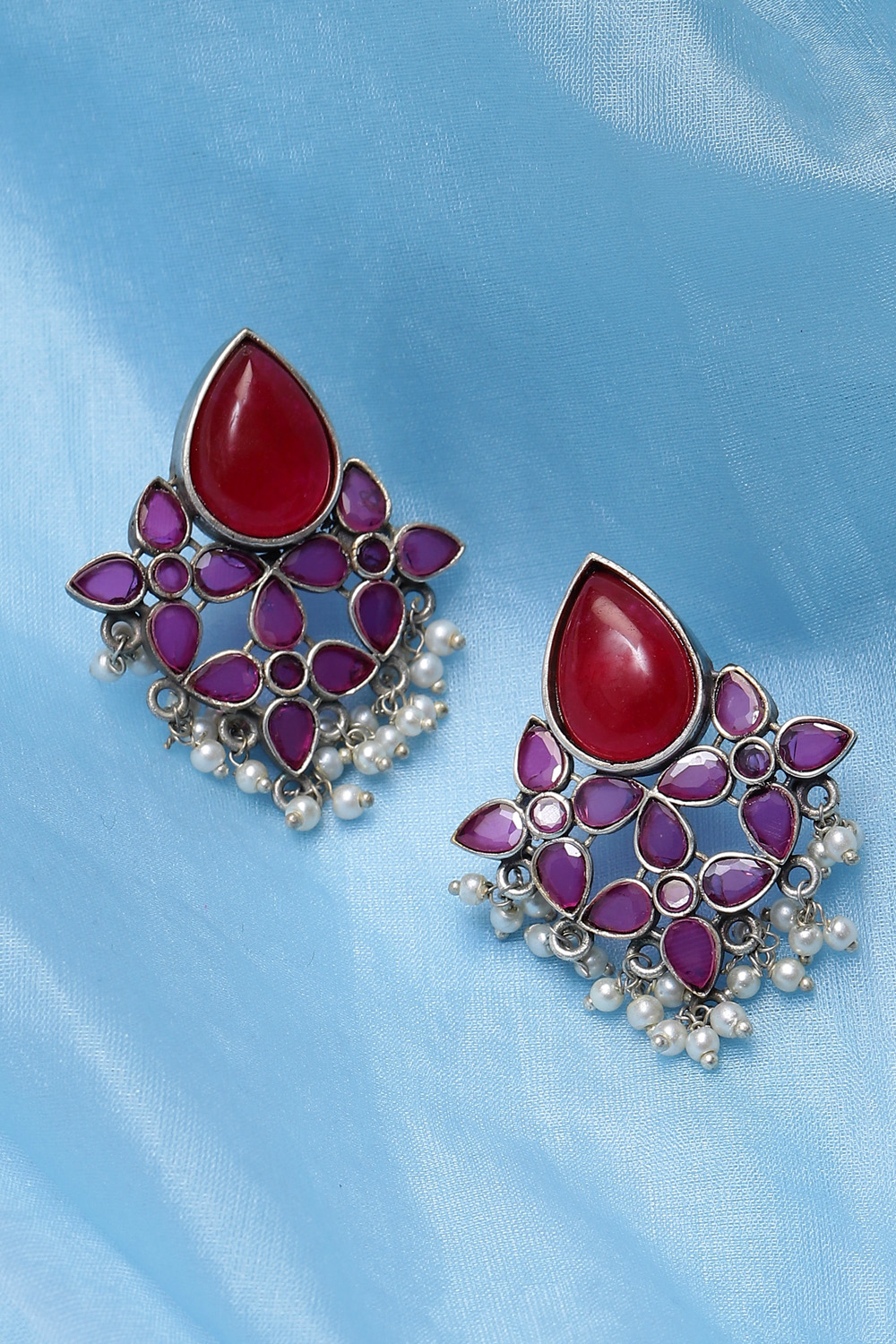 Dark Pink Drop Stud Earrings image number 0
