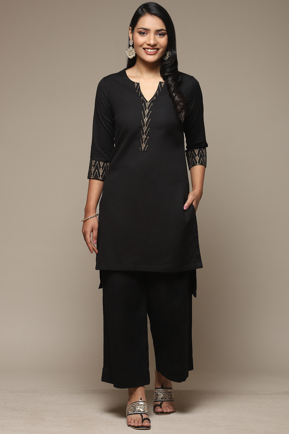 Blue Cotton Blend Straight Kurta Palazzo Suit Set image number 6