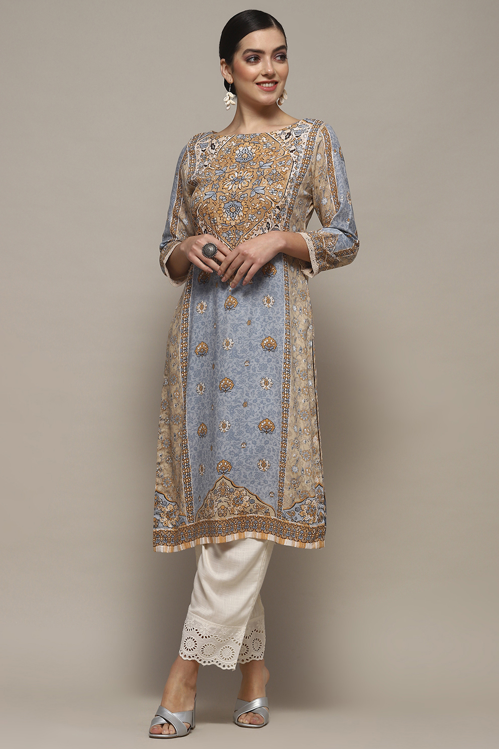 Beige Viscose Straight Kurta image number 5