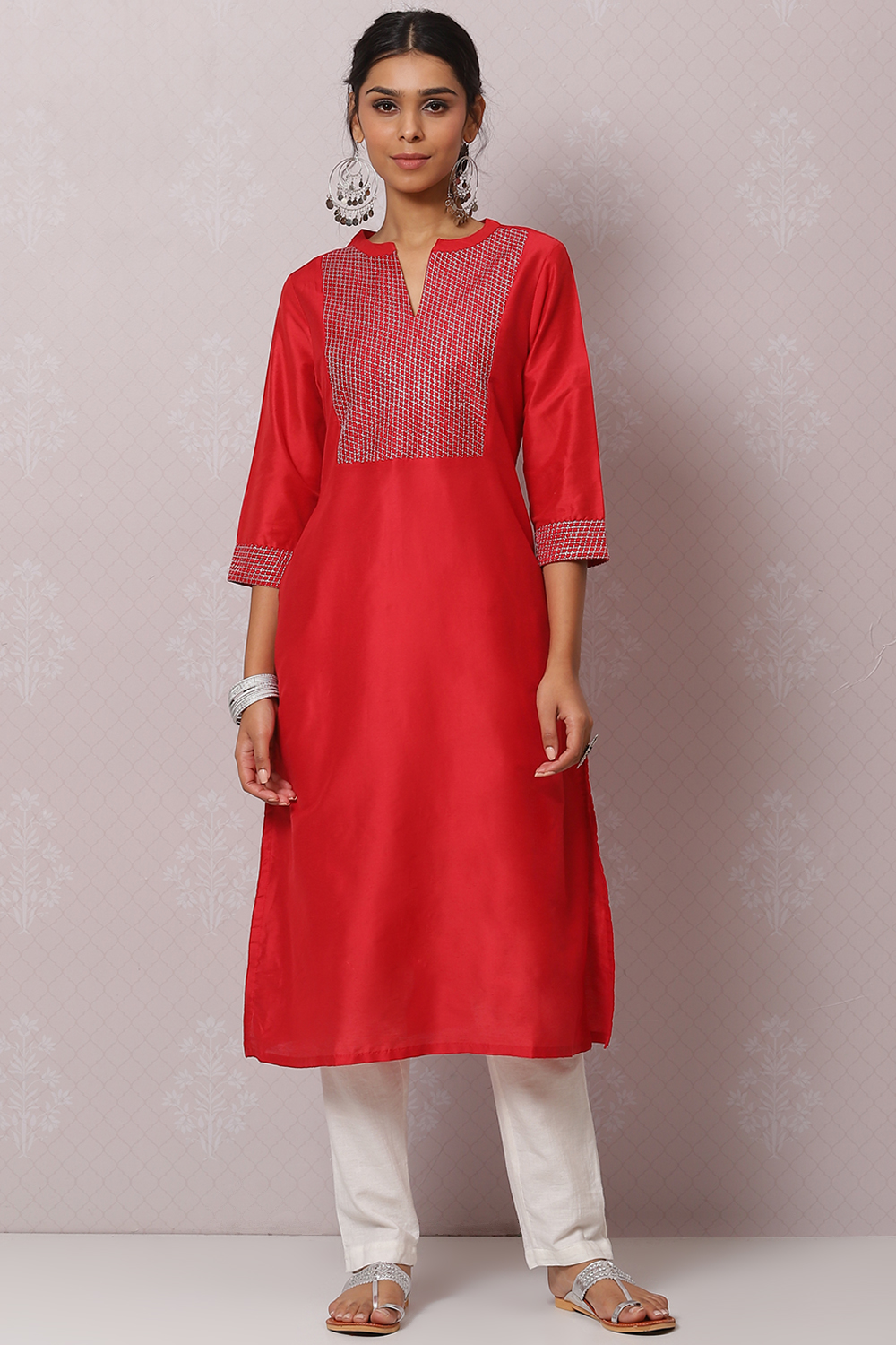 Red Straight Nylon Viscose Kurta image number 0