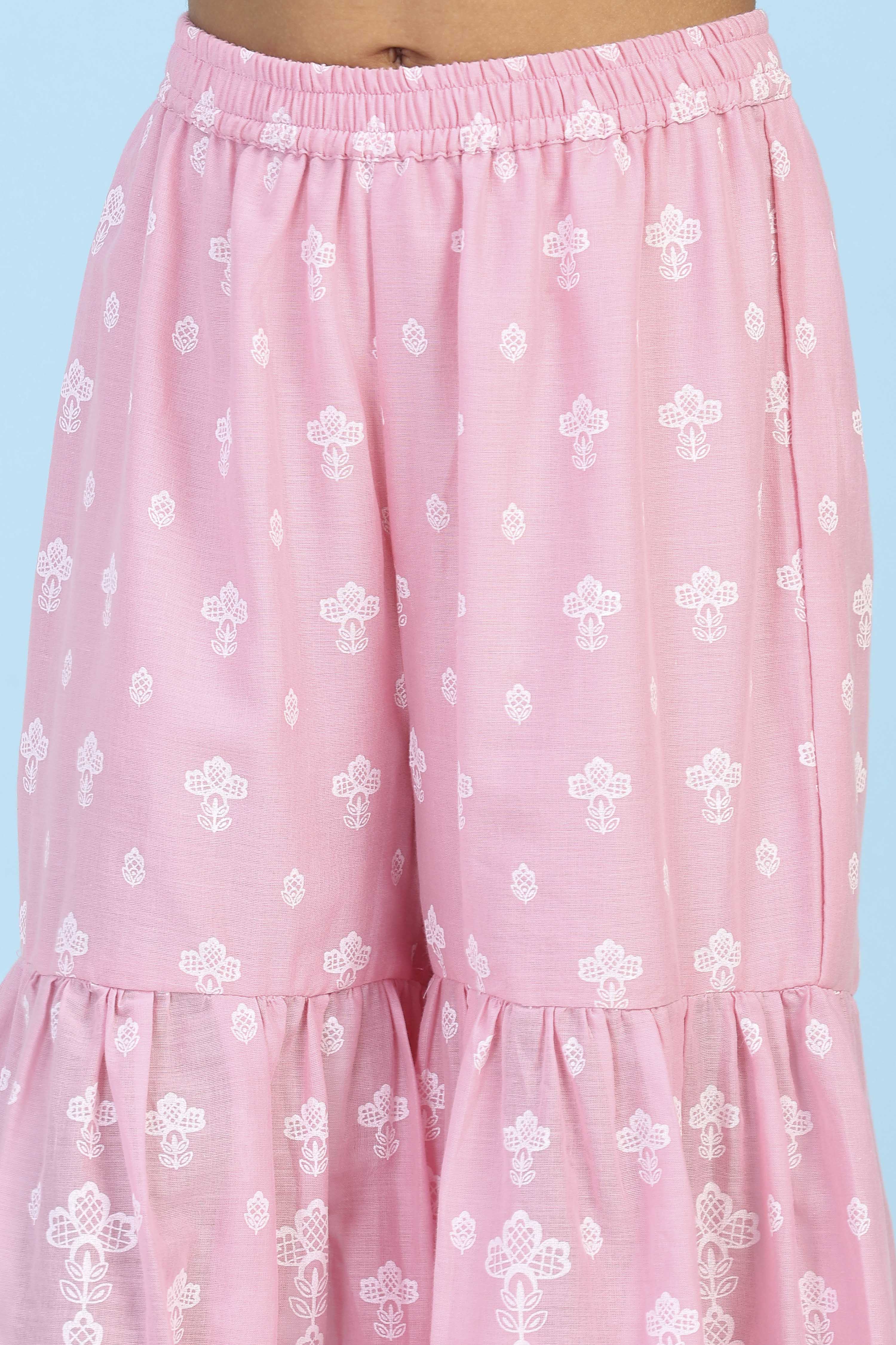 Pink Cotton Printed A-line Suit Set image number 2