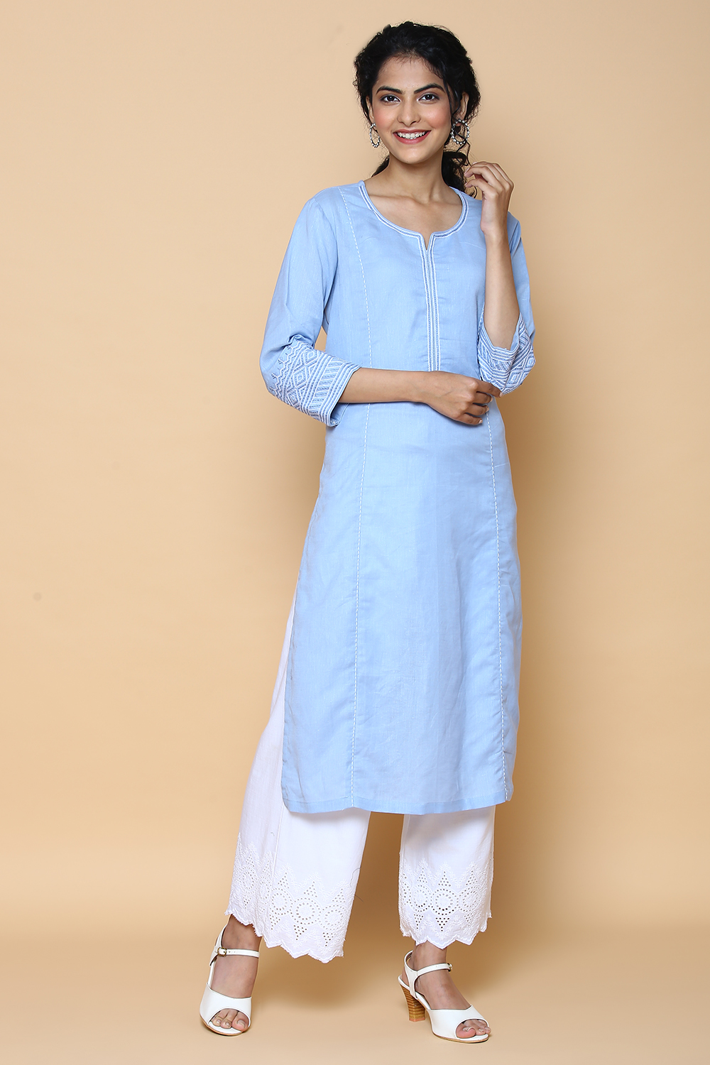 White cotton linen Kurta image number 2