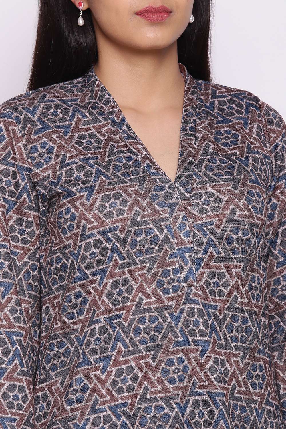 Maroon Woolen Printed Kurta image number 1