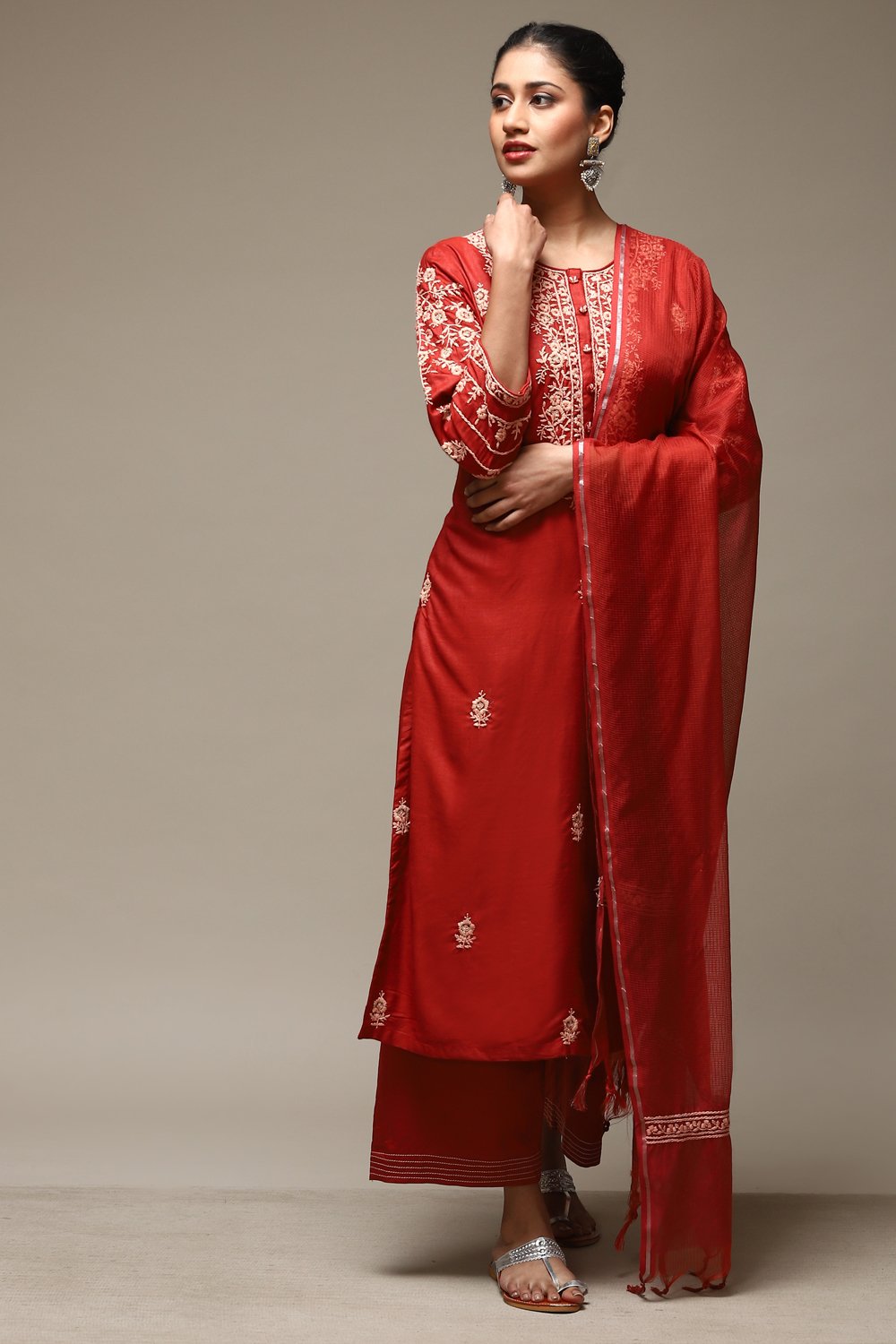 Black Cotton Straight Kurta Palazzo Suit Set image number 7
