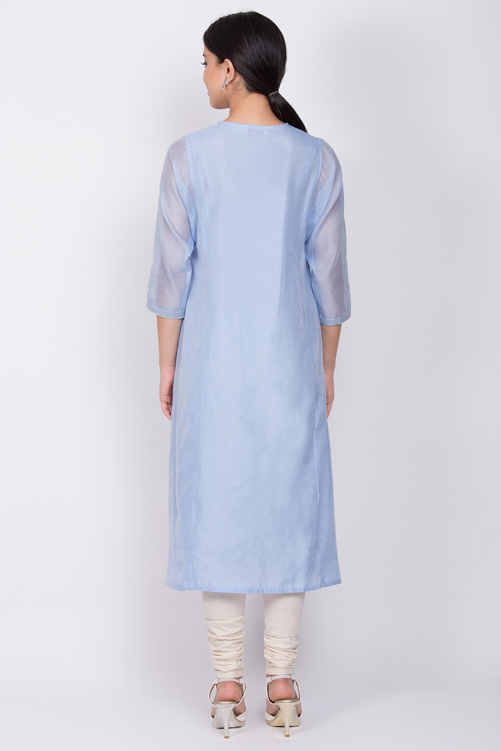 Blue Poly Cotton Straight Kurta image number 4