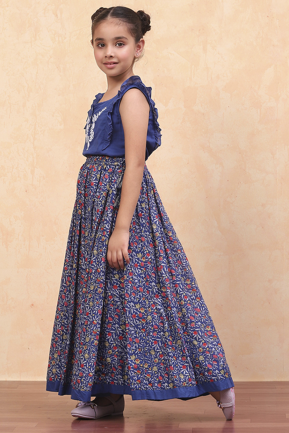 Purple Cotton Straight Printed Kurta Skirt Suit Set image number 3