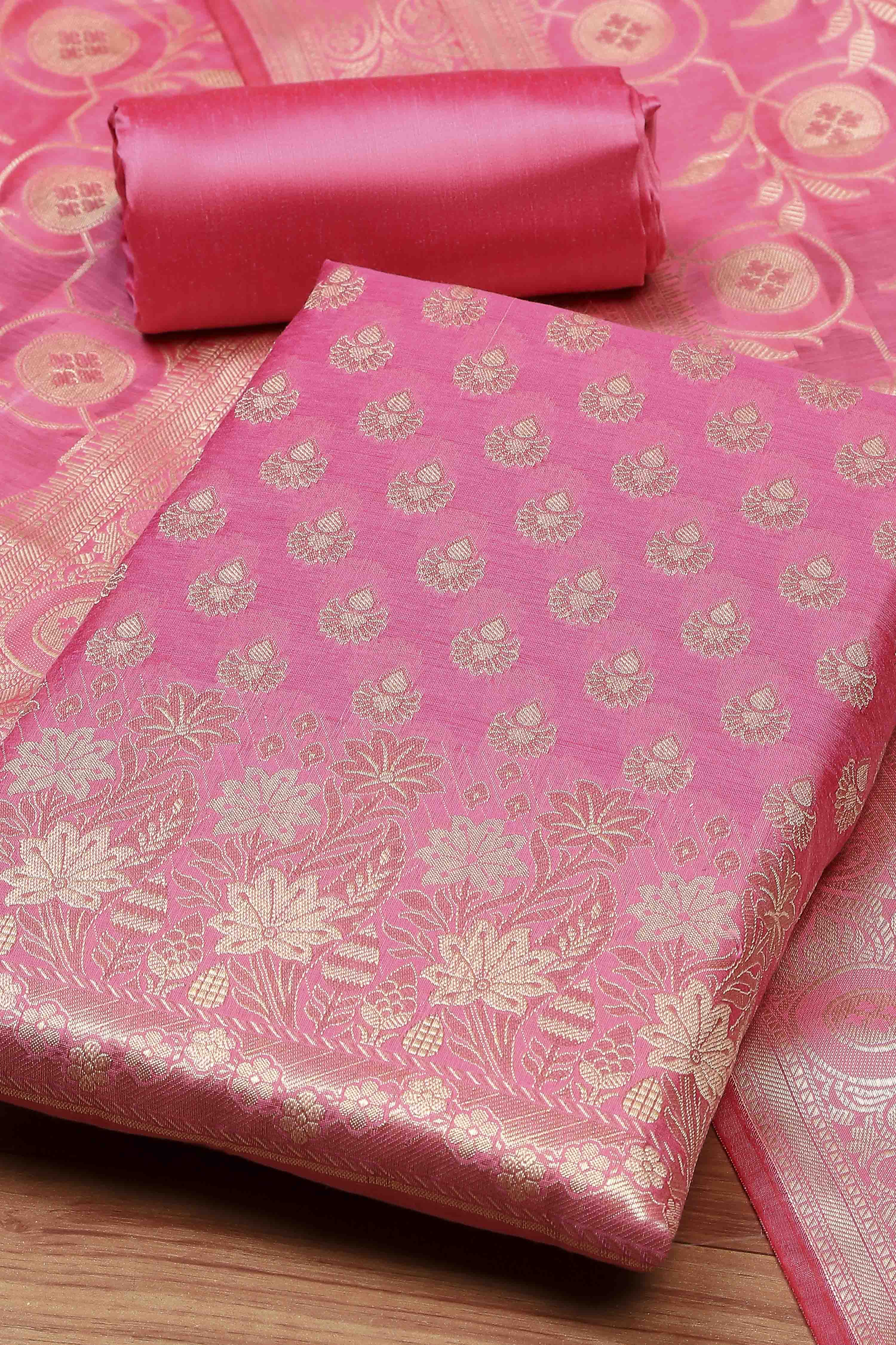 Blue Cotton Printed Embroidered Unstitched Suit Set image number 1