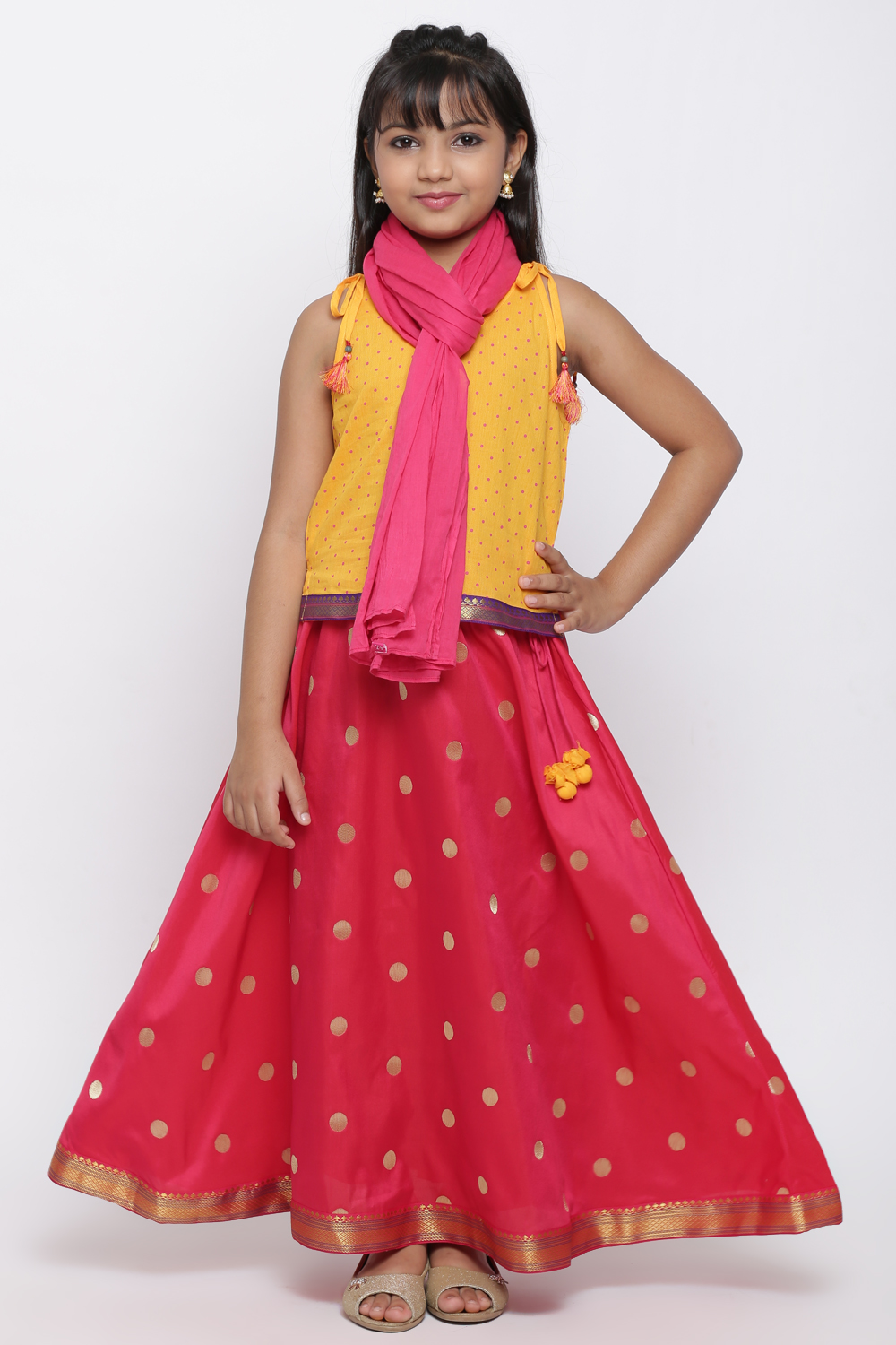 Yellow And Pink Lehenga Set image number 3