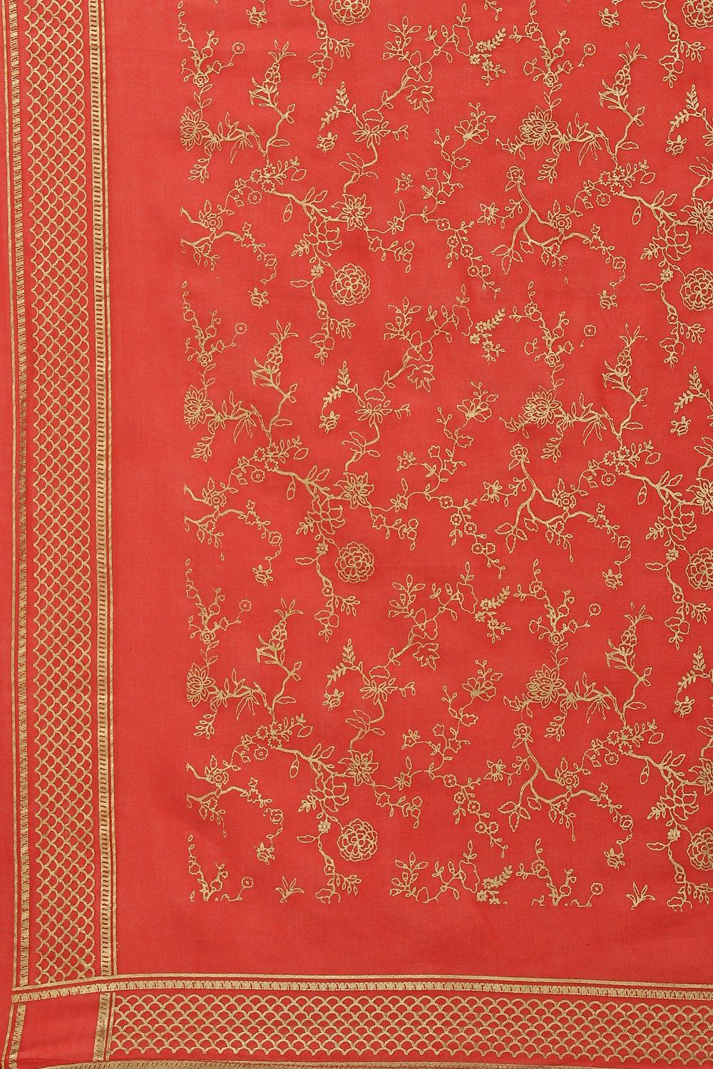 Red Printed Cotton Straight Kurta Slim Pant Suit Set image number 3