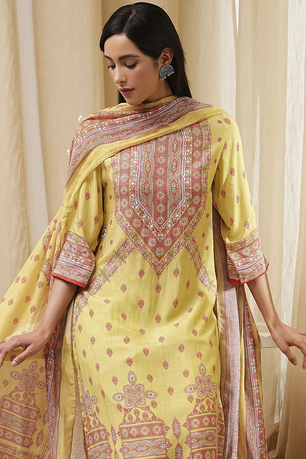 Green Modal Printed Straight Suit Set image number 0