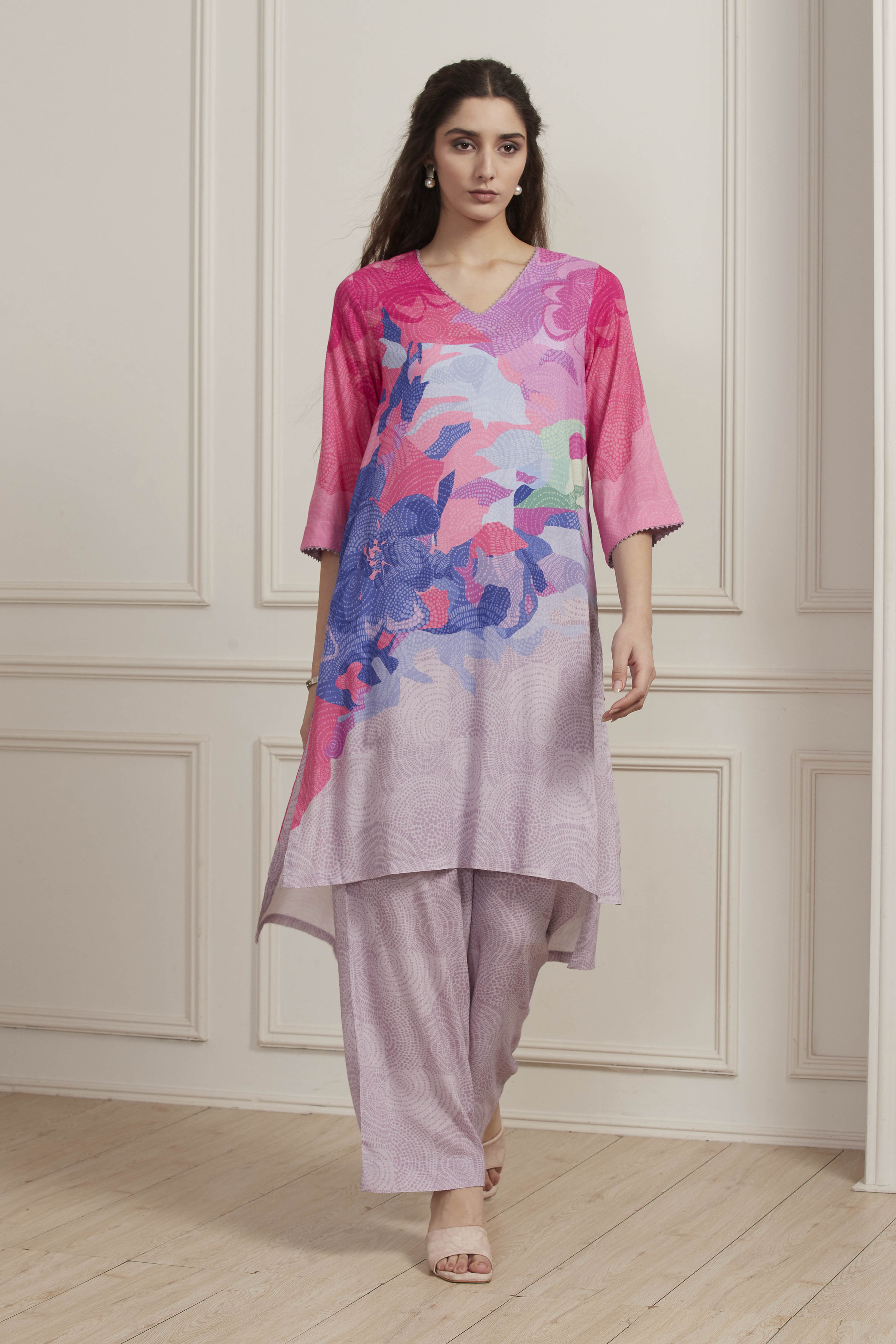 Lilac Printed Straight Kurta Set image number 0