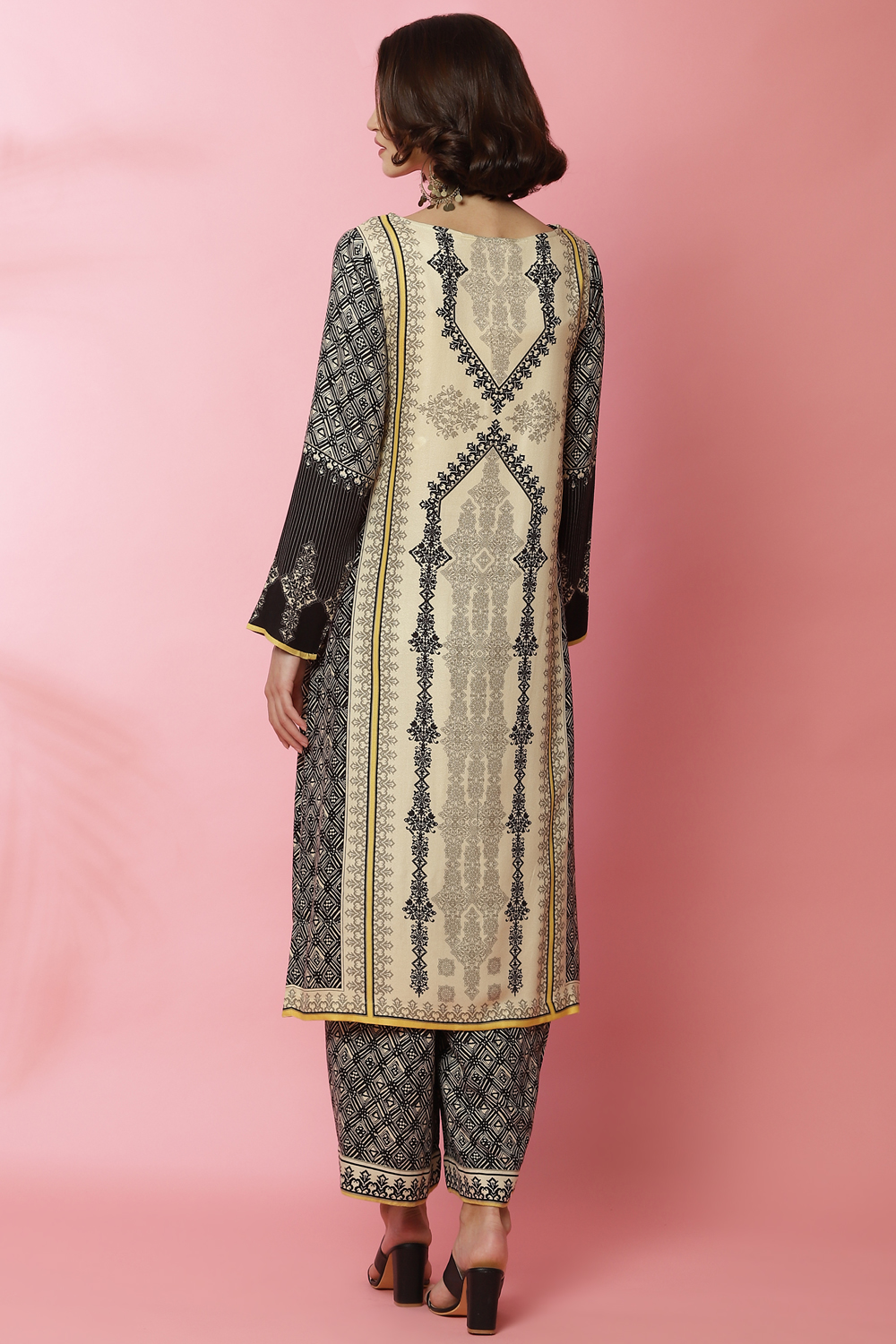 Black And Off White Straight Viscose Printed Kurta image number 6