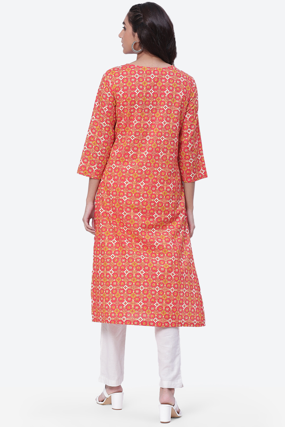 Coral Pink Cotton A-Line Kurta image number 4