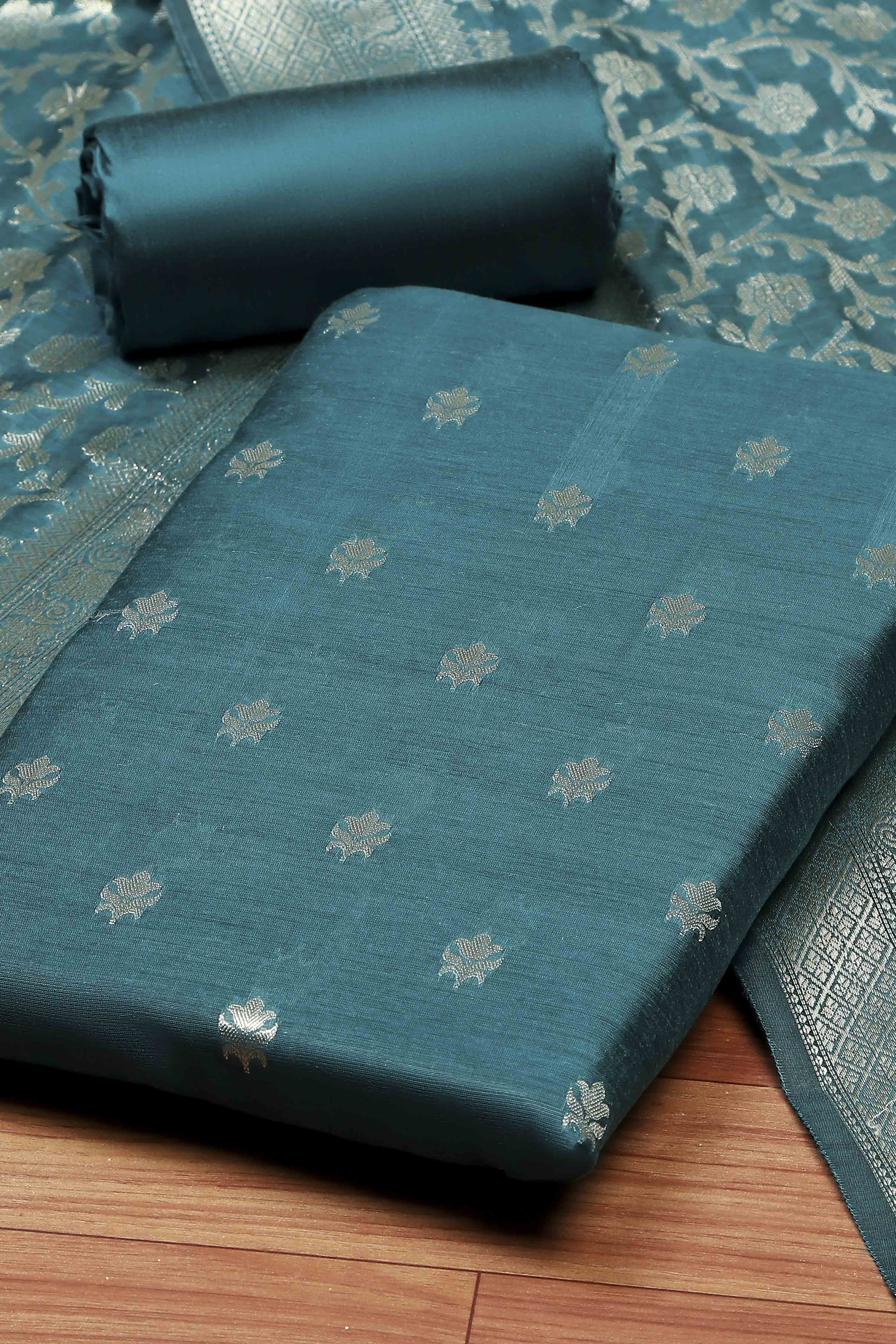 Mustard Cotton Printed Embroidered Unstitched Suit Set image number 1
