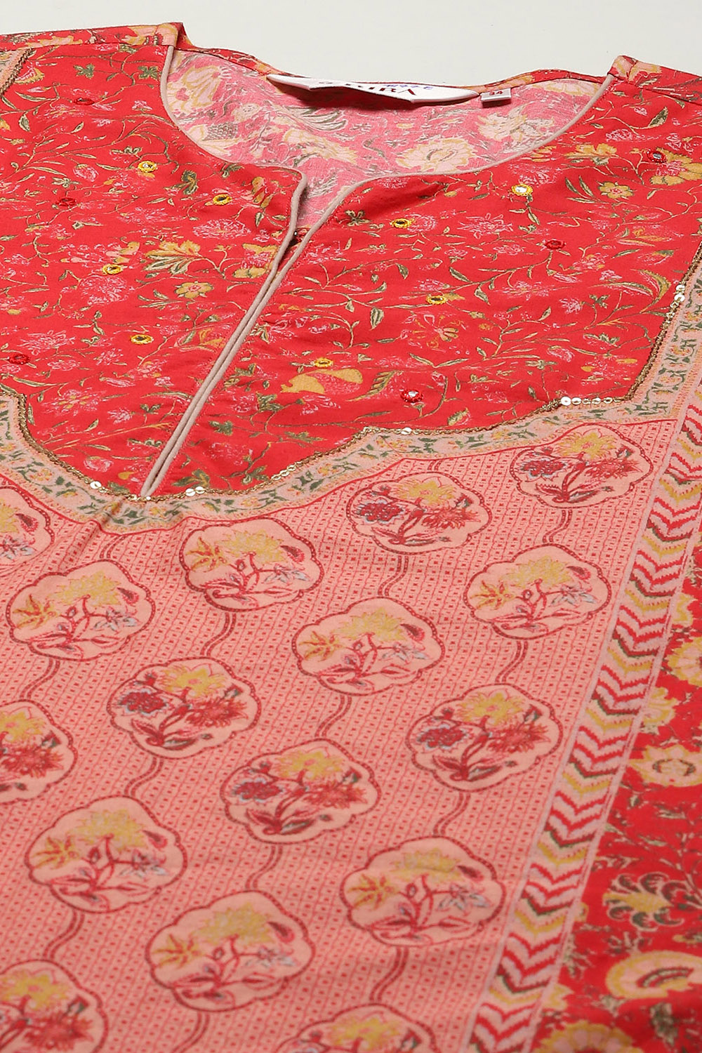 Red Cotton Blend Straight Printed Kurta Narrow Palazzo Suit Set image number 1