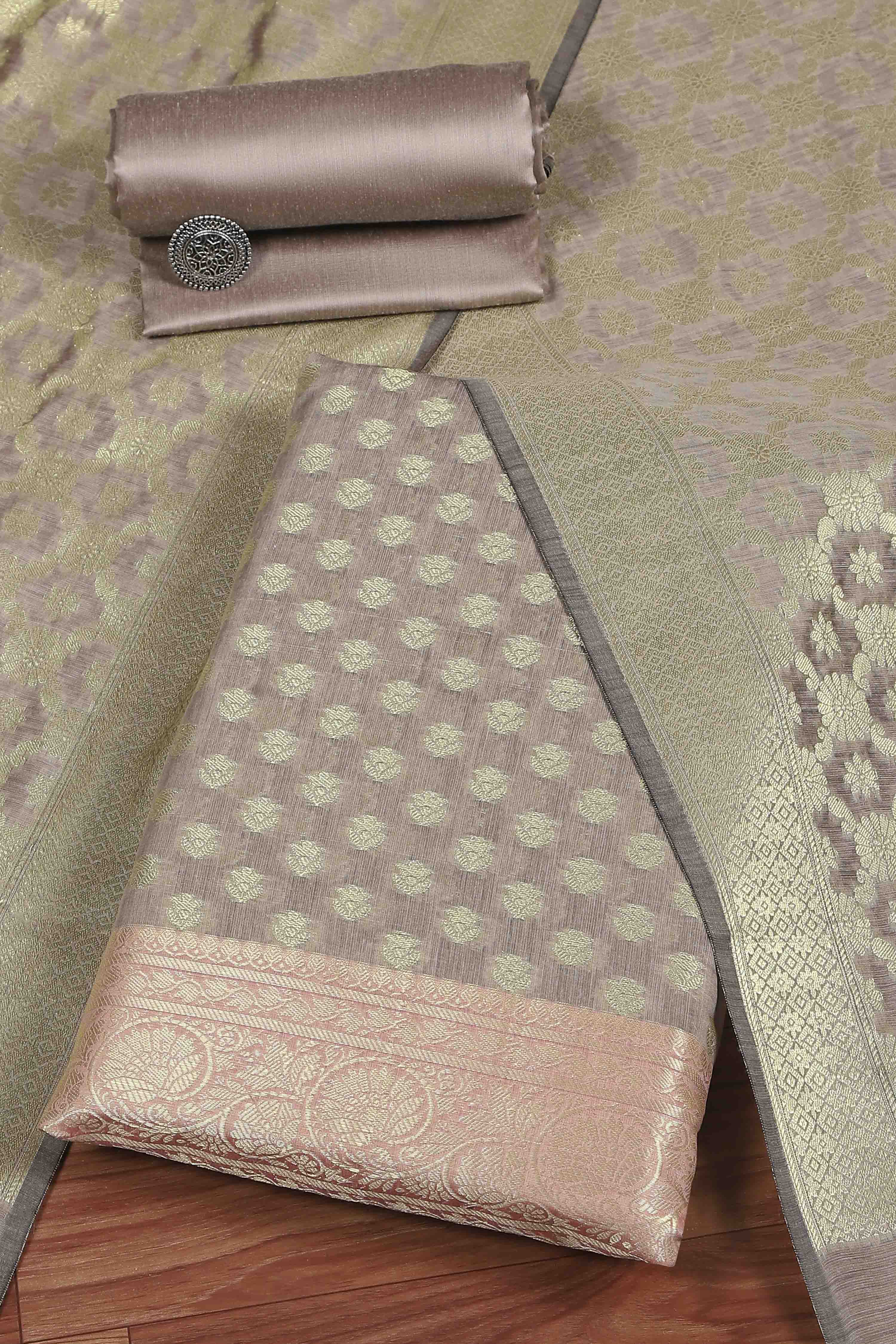 Grey Cotton Printed Embroidered Unstitched Suit Set image number 0