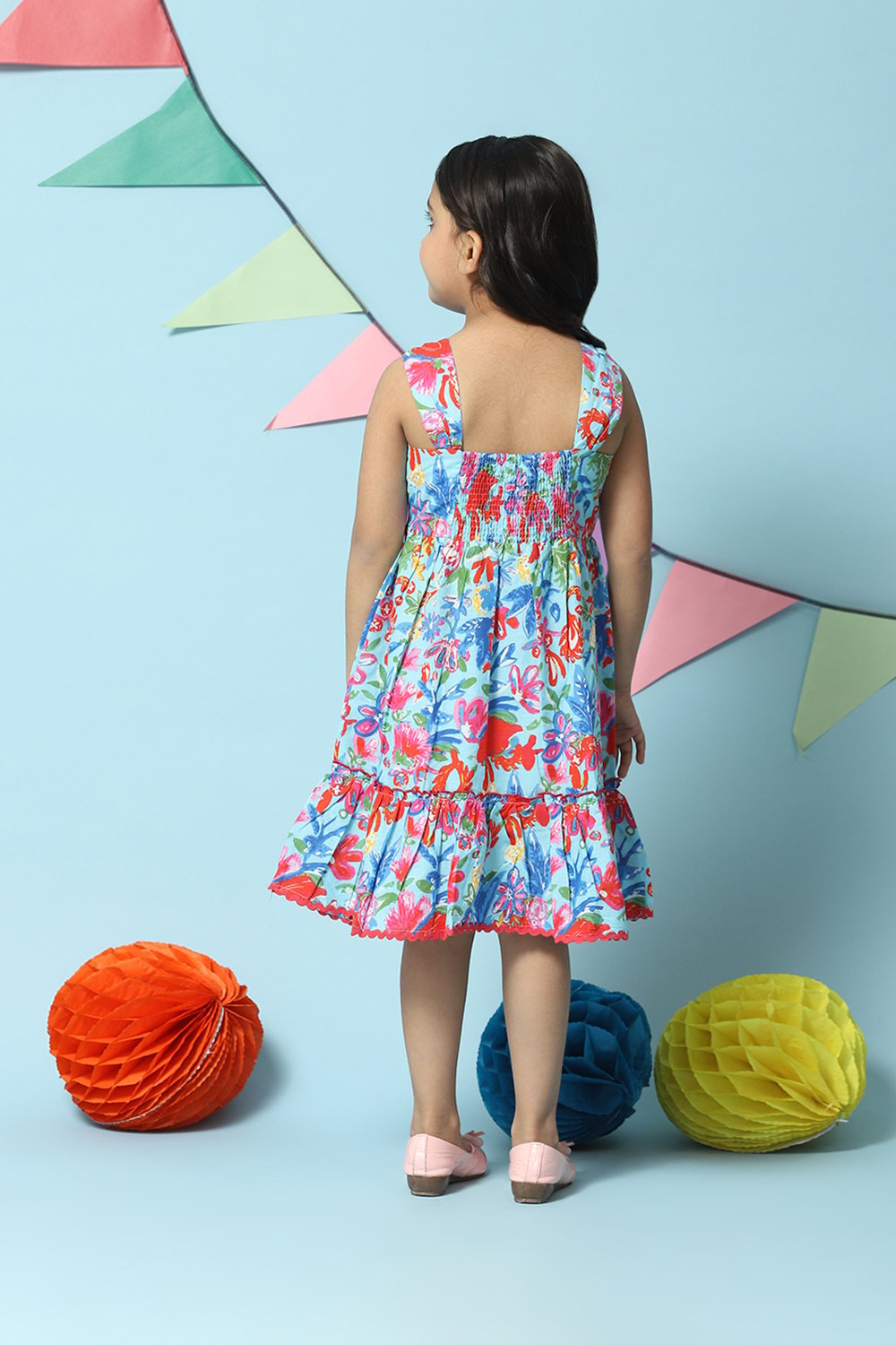 Blue Cotton Tiered Dress image number 4