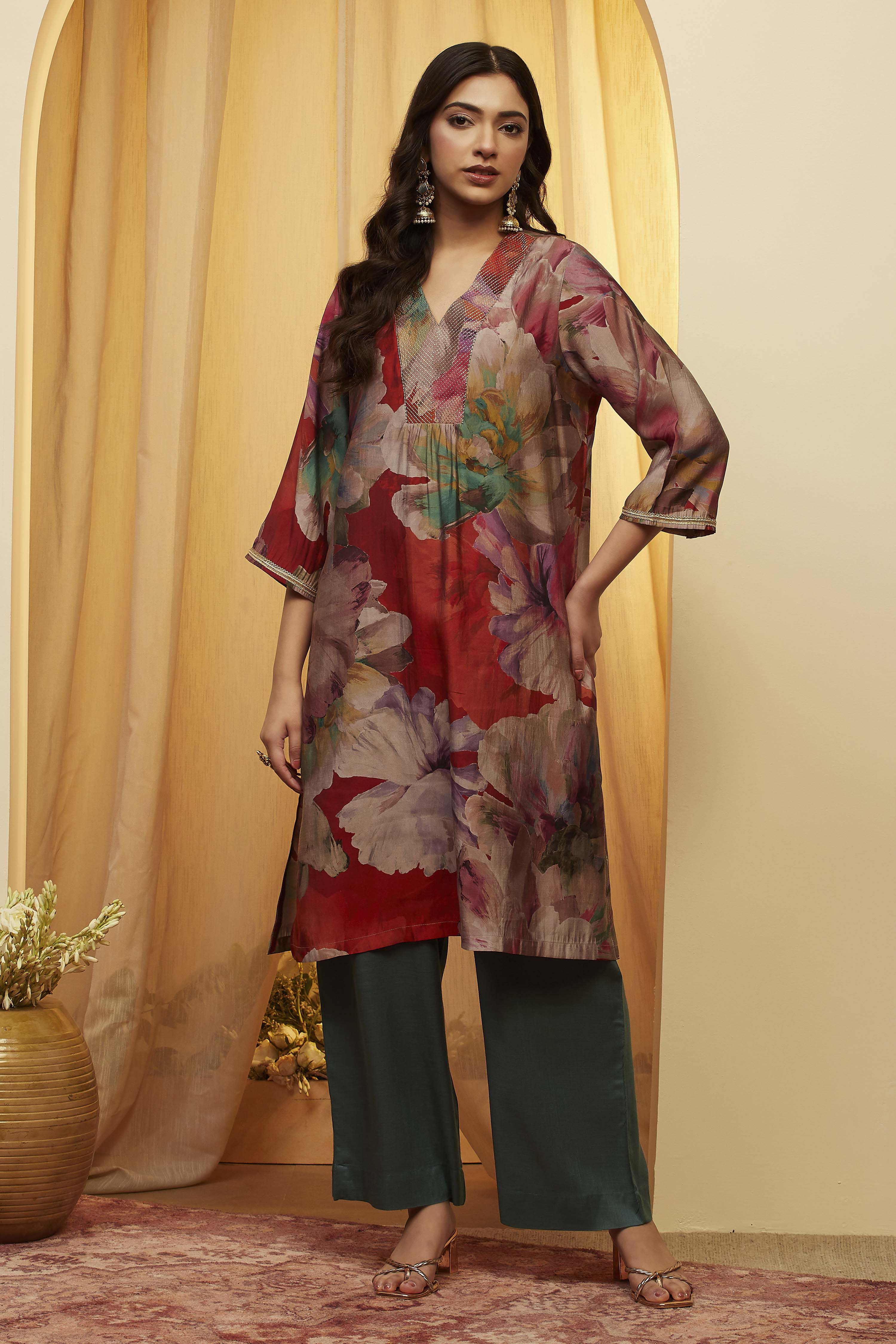 Rust Poly Viscose Straight Kurta image number 5