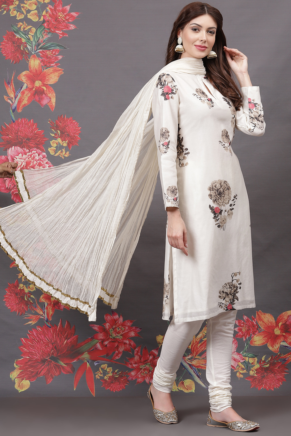 Rohit Bal Off White Cotton Silk Straight Printed Suit Set image number 6