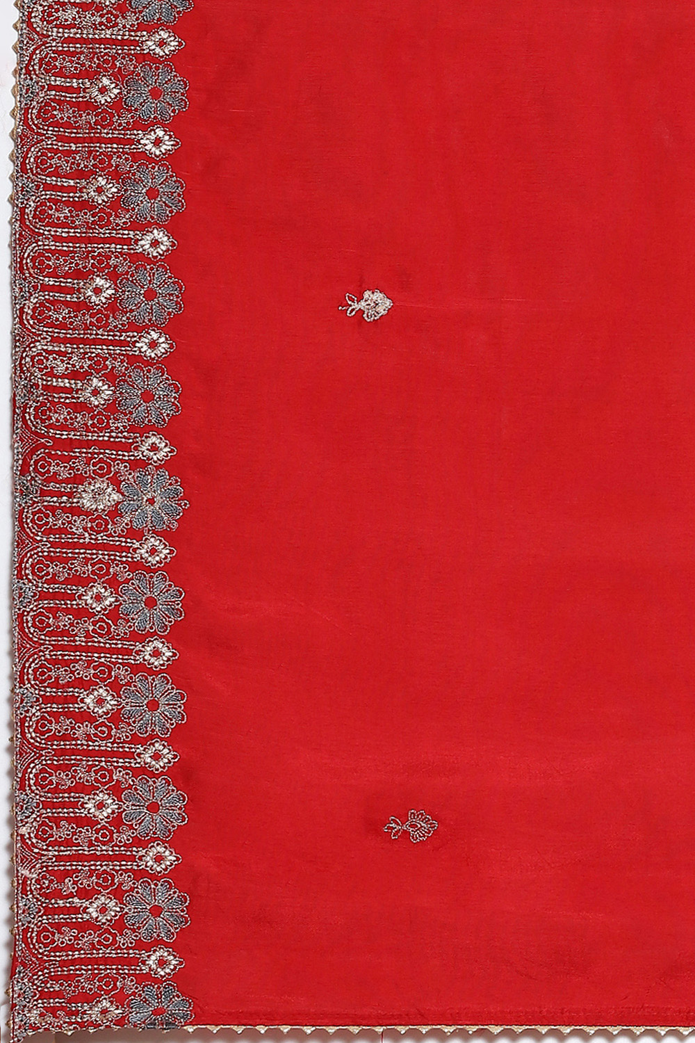 Red Banarasi Silk Machine Embroidered Unstitched Suit Set image number 3