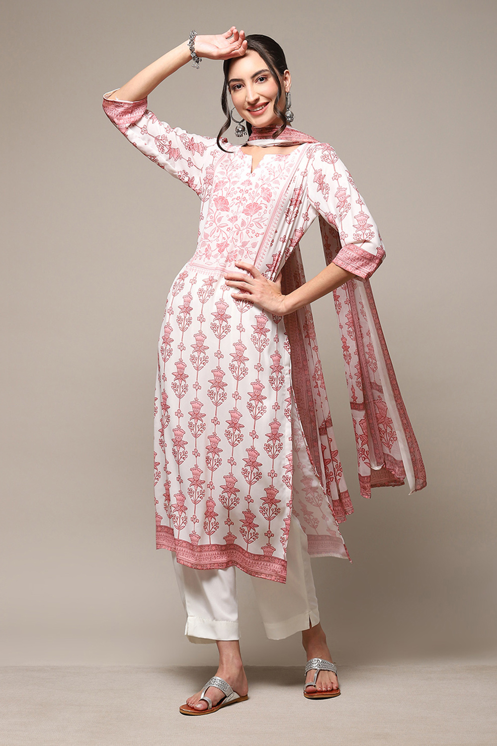 Peach Silk Blend Digital Print Unstitched Suit Set image number 6