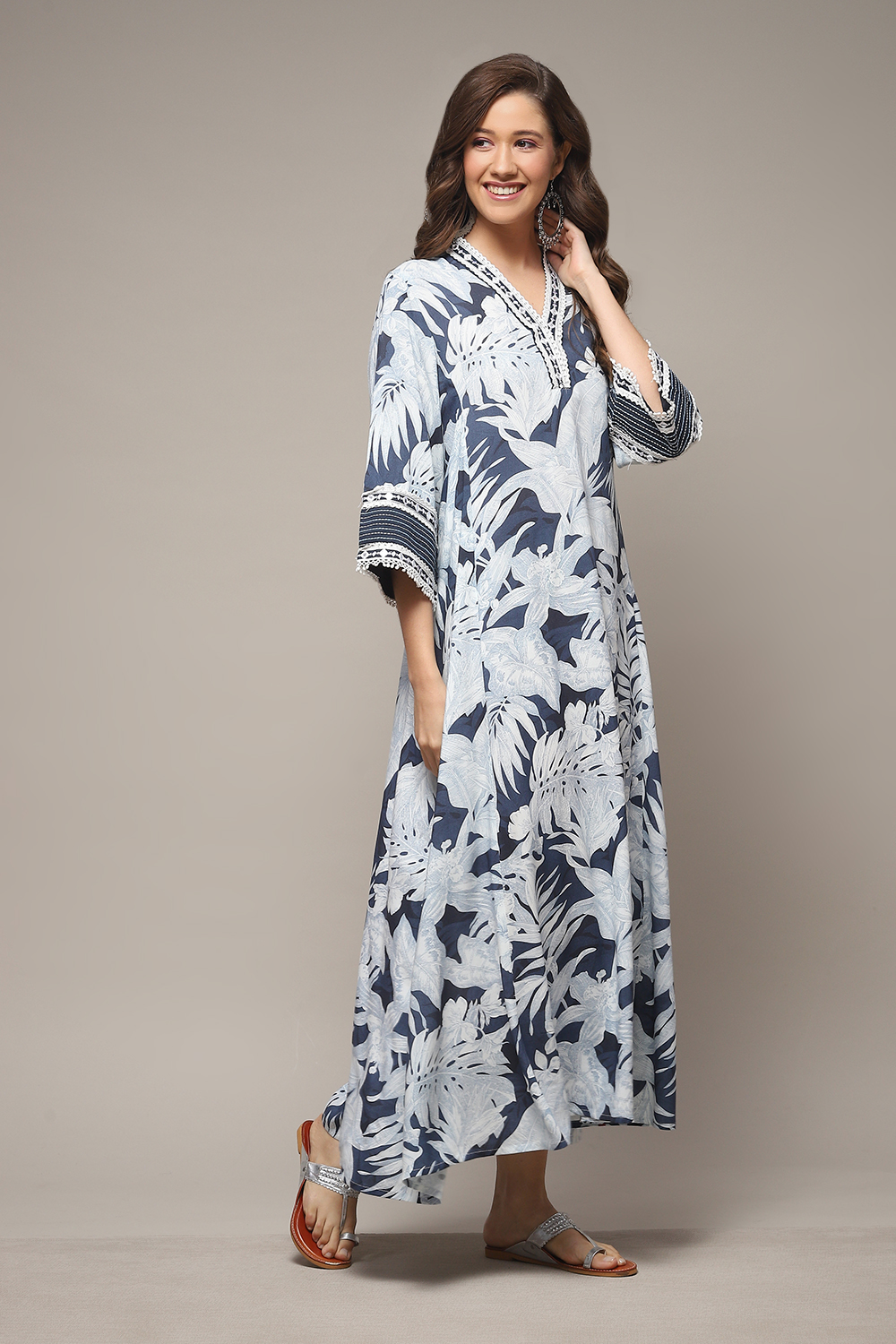 Navy Rayon Printed Nightwear image number 4