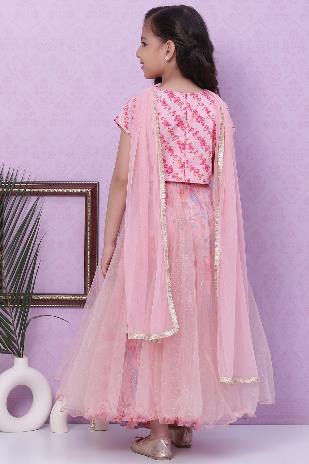 Pink Cotton Net Lehenga Set image number 4