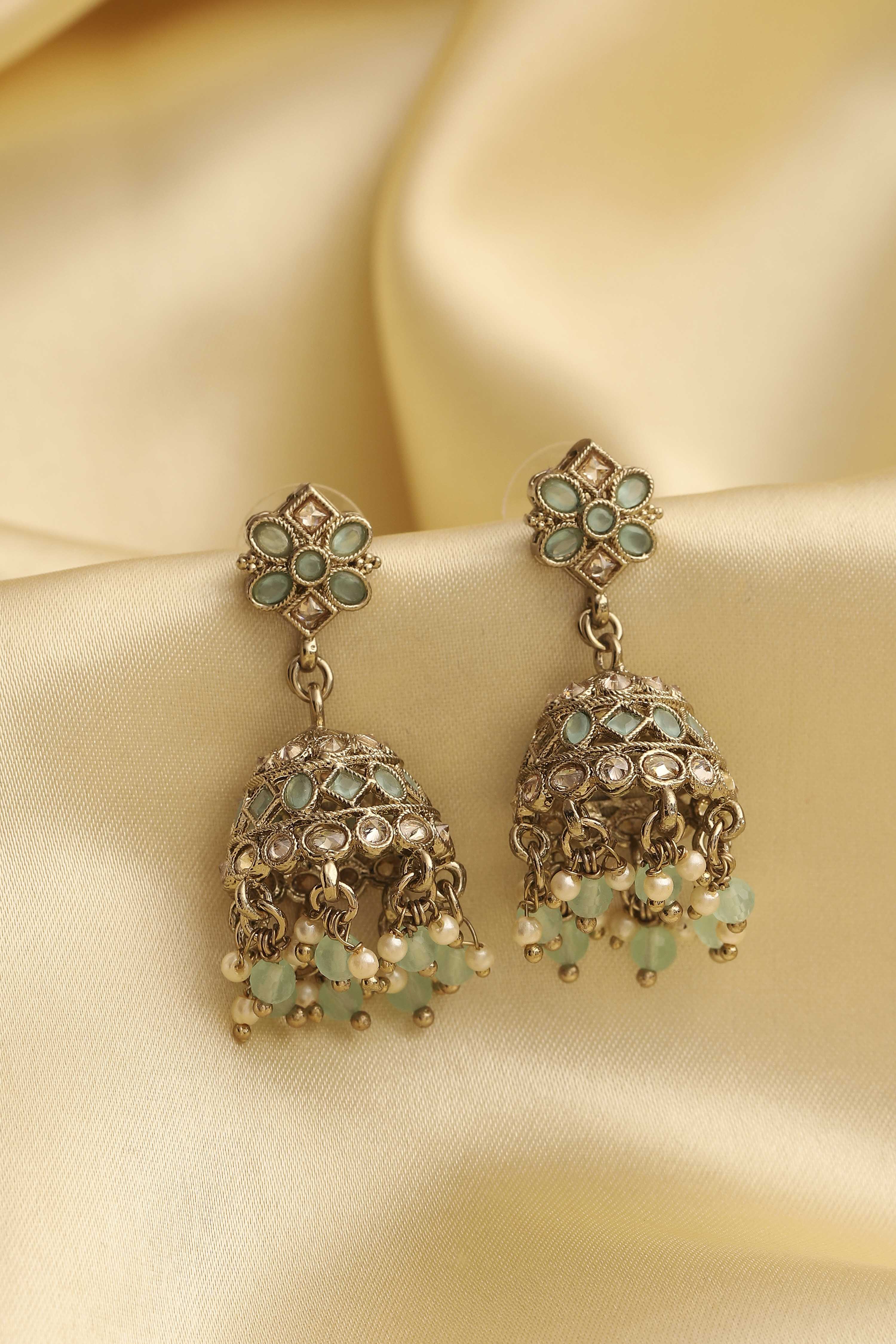 Mint Green Alloy Jhumka image number 0