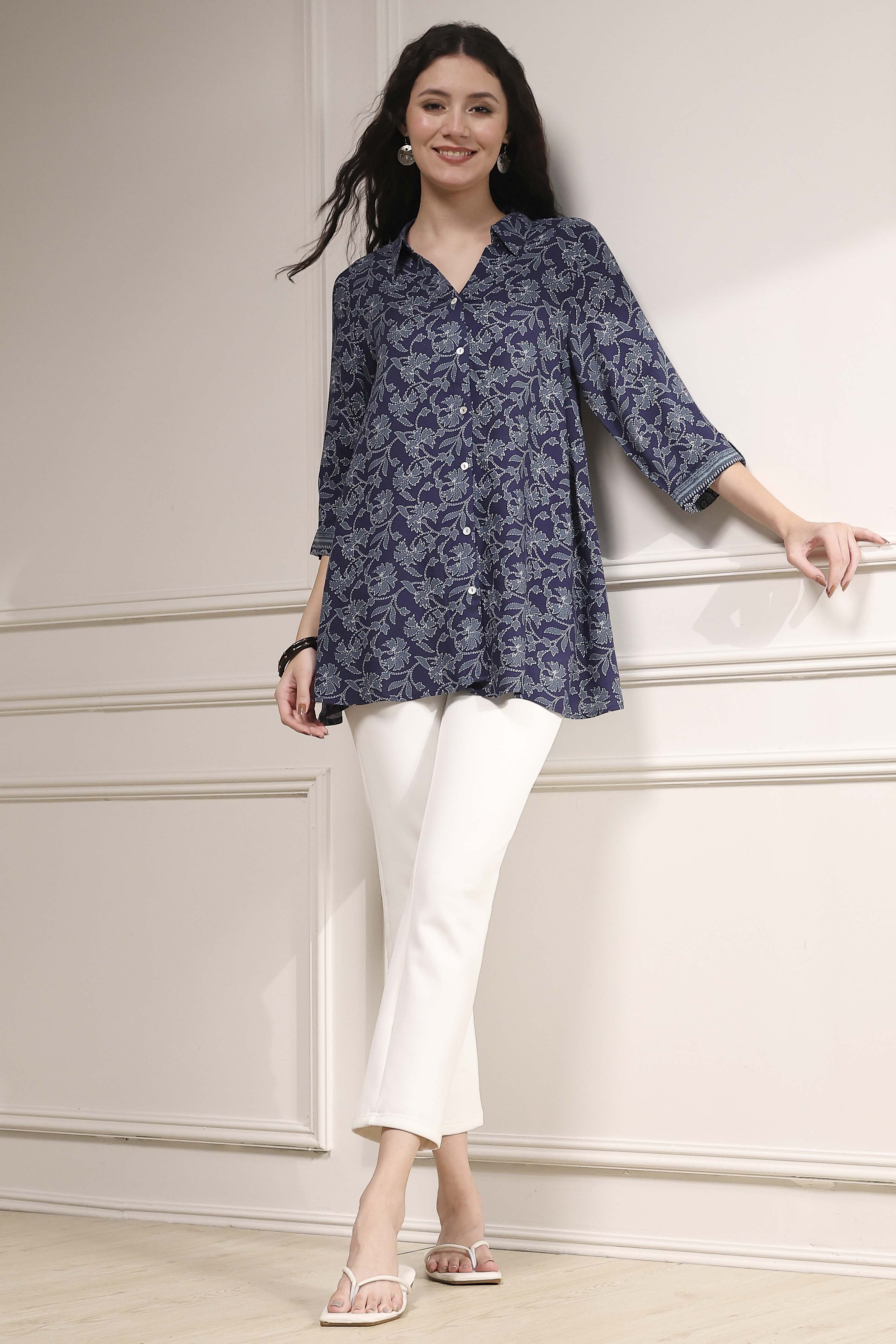 Blue Printed Relaxed Fit Shirt image number 0